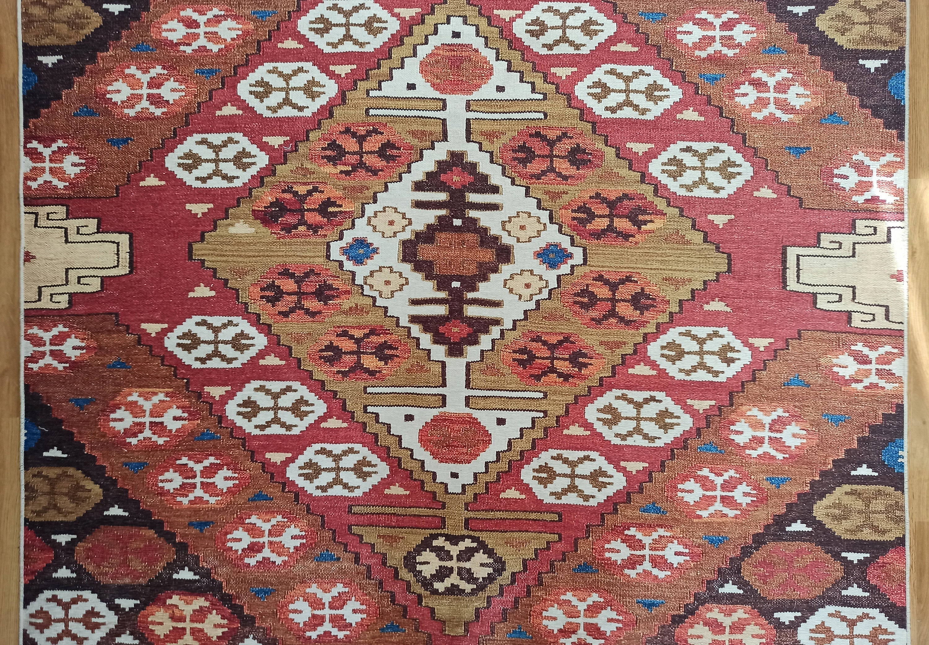Suna Turkish Kilim Pastel Coral Red Rug