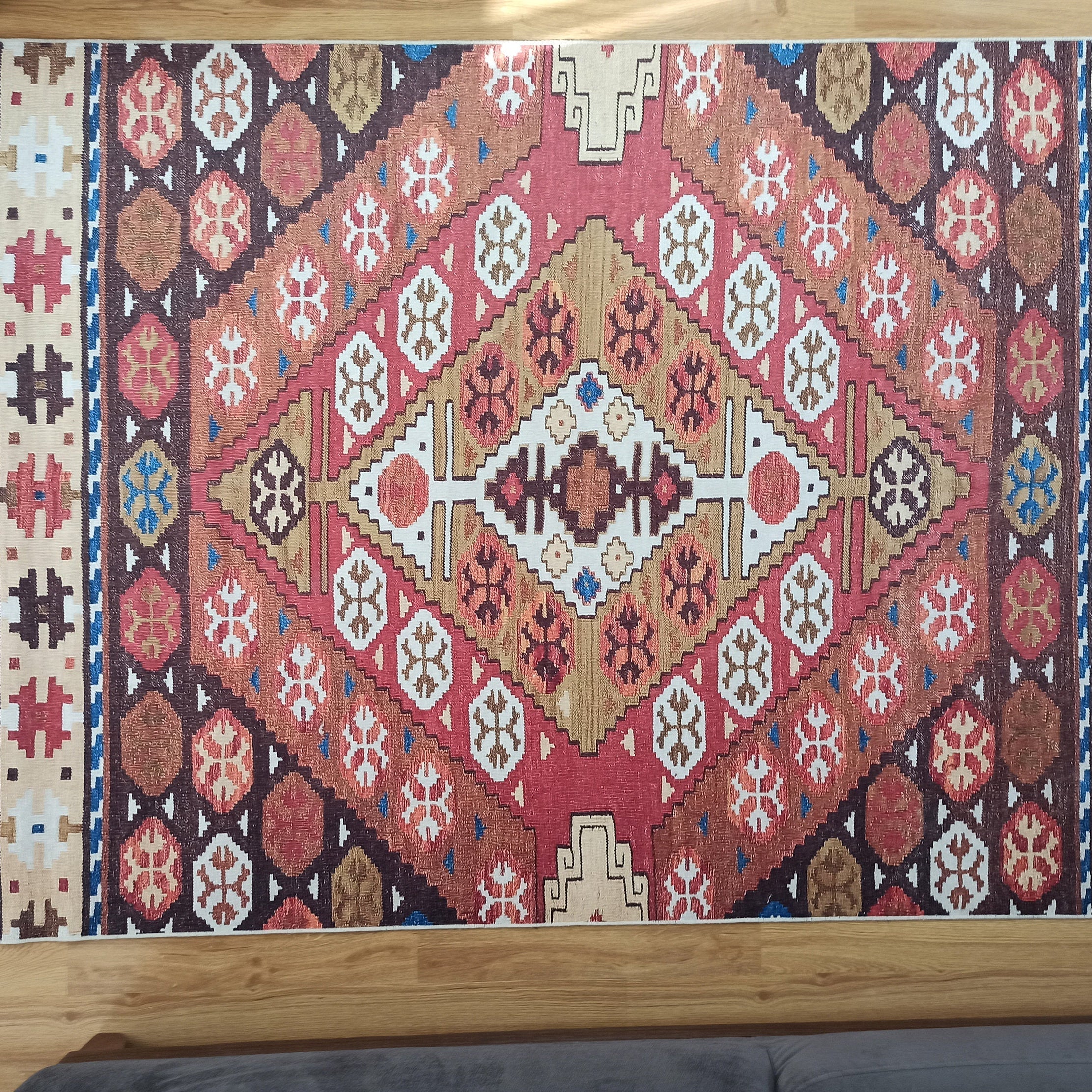 Suna Turkish Kilim Pastel Coral Red Rug