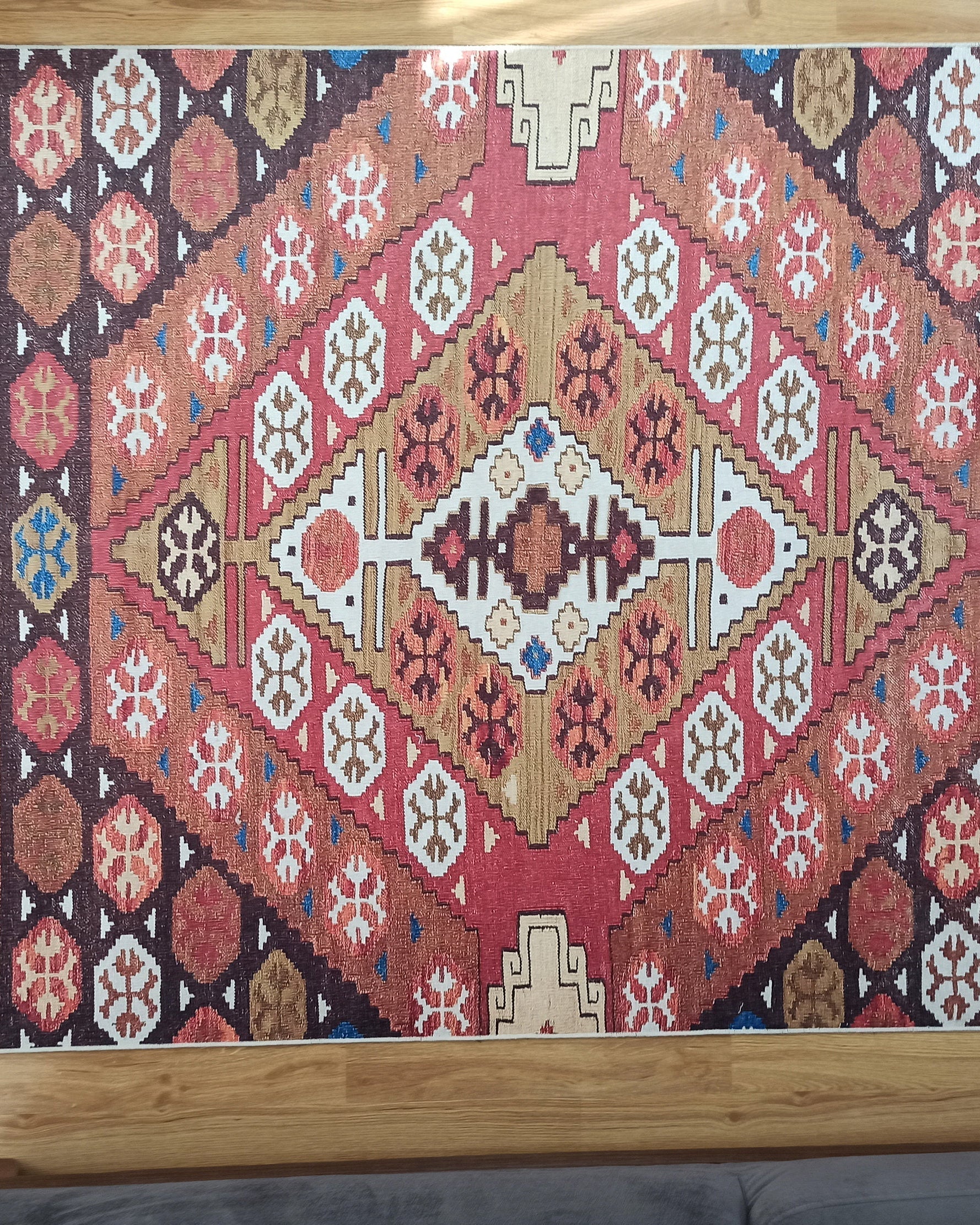 Suna Turkish Kilim Pastel Coral Red Rug