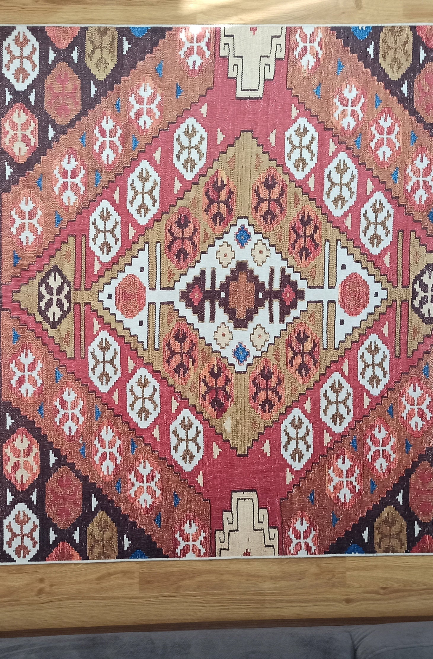 Suna Turkish Kilim Pastel Coral Red Rug