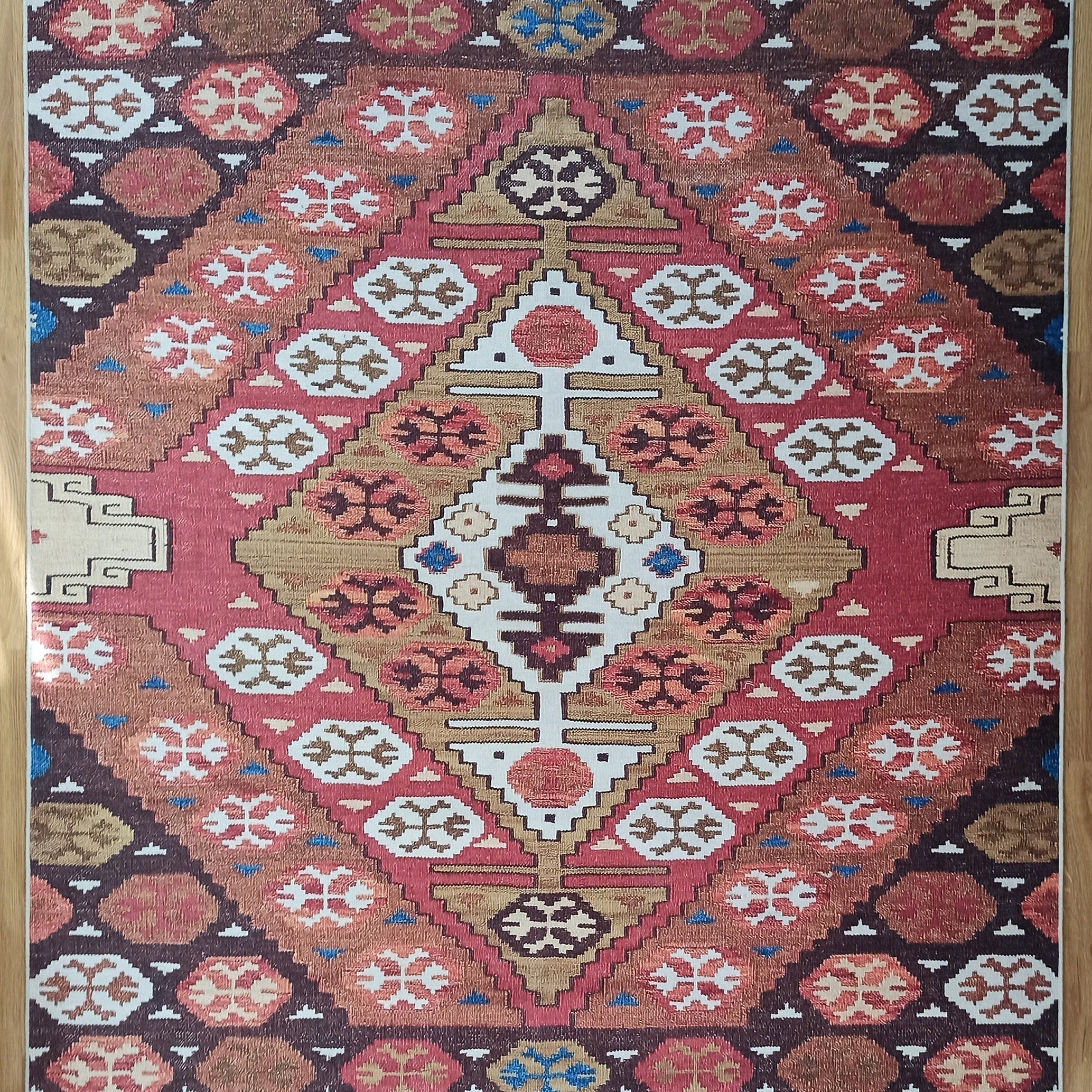 Suna Turkish Kilim Pastel Coral Red Rug