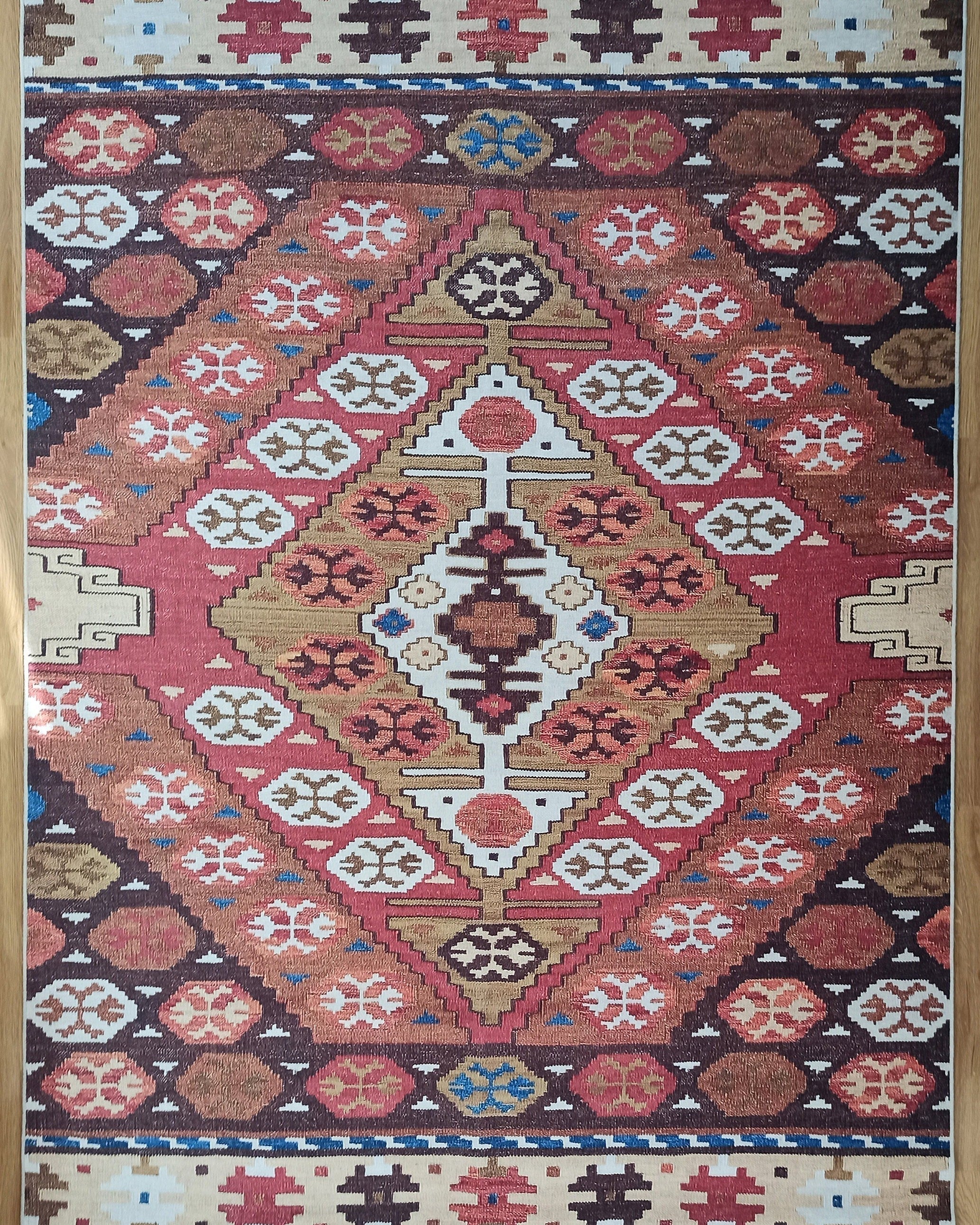 Suna Turkish Kilim Pastel Coral Red Rug