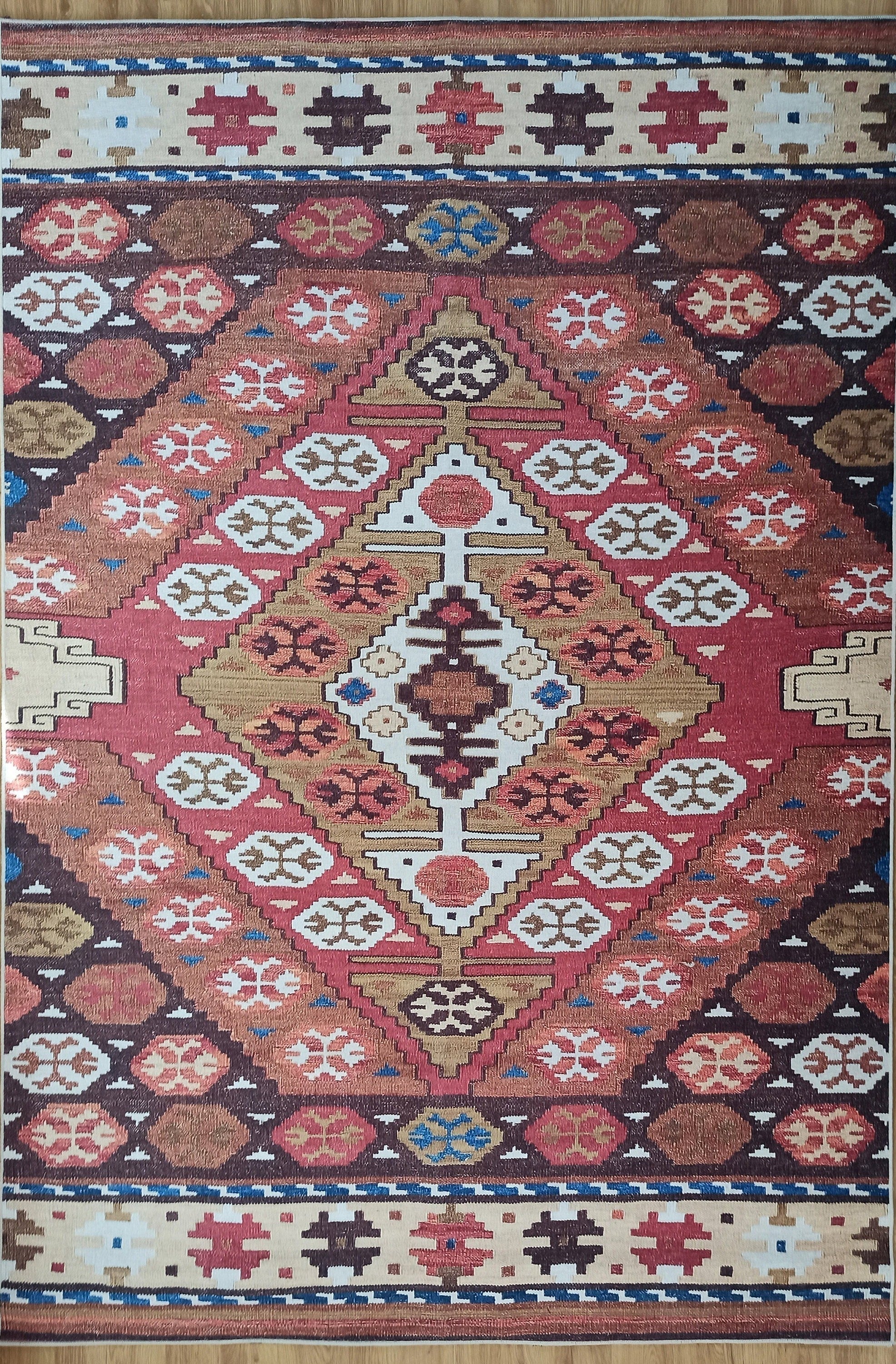 Suna Turkish Kilim Pastel Coral Red Rug