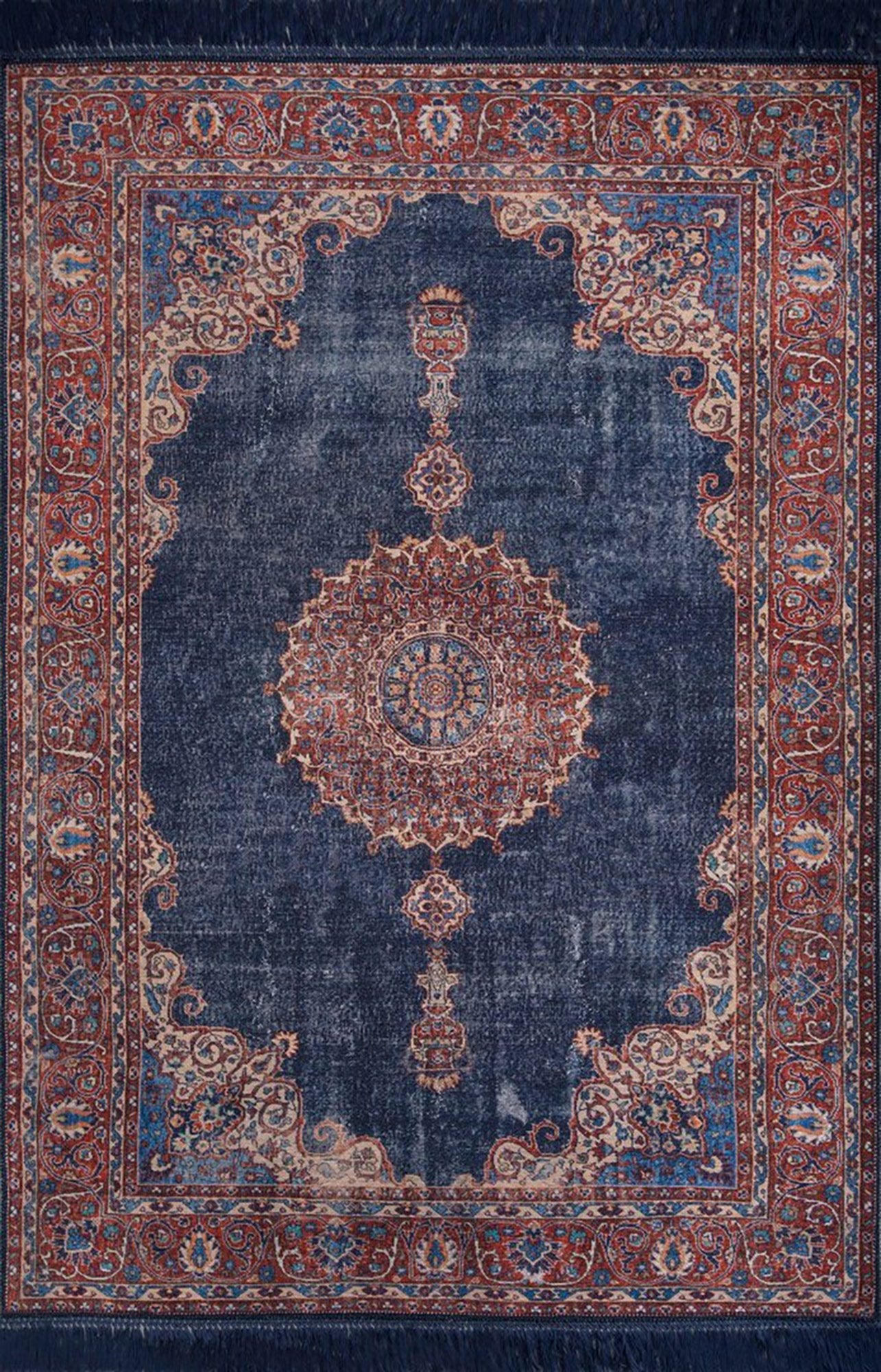 Tabri Rug Oriental Navy Blue Red Rug