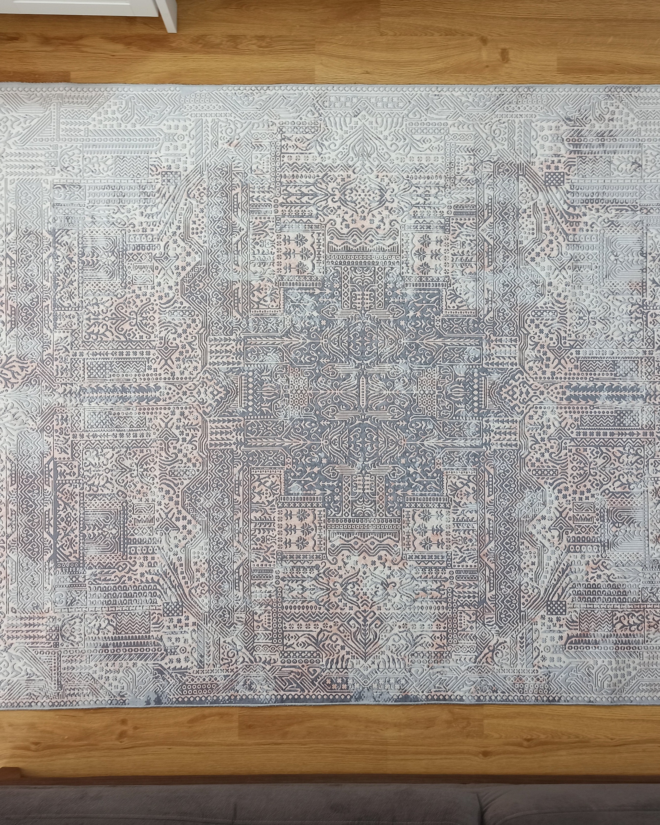 Taka Gray, White and Blush Modern Geometric Rug