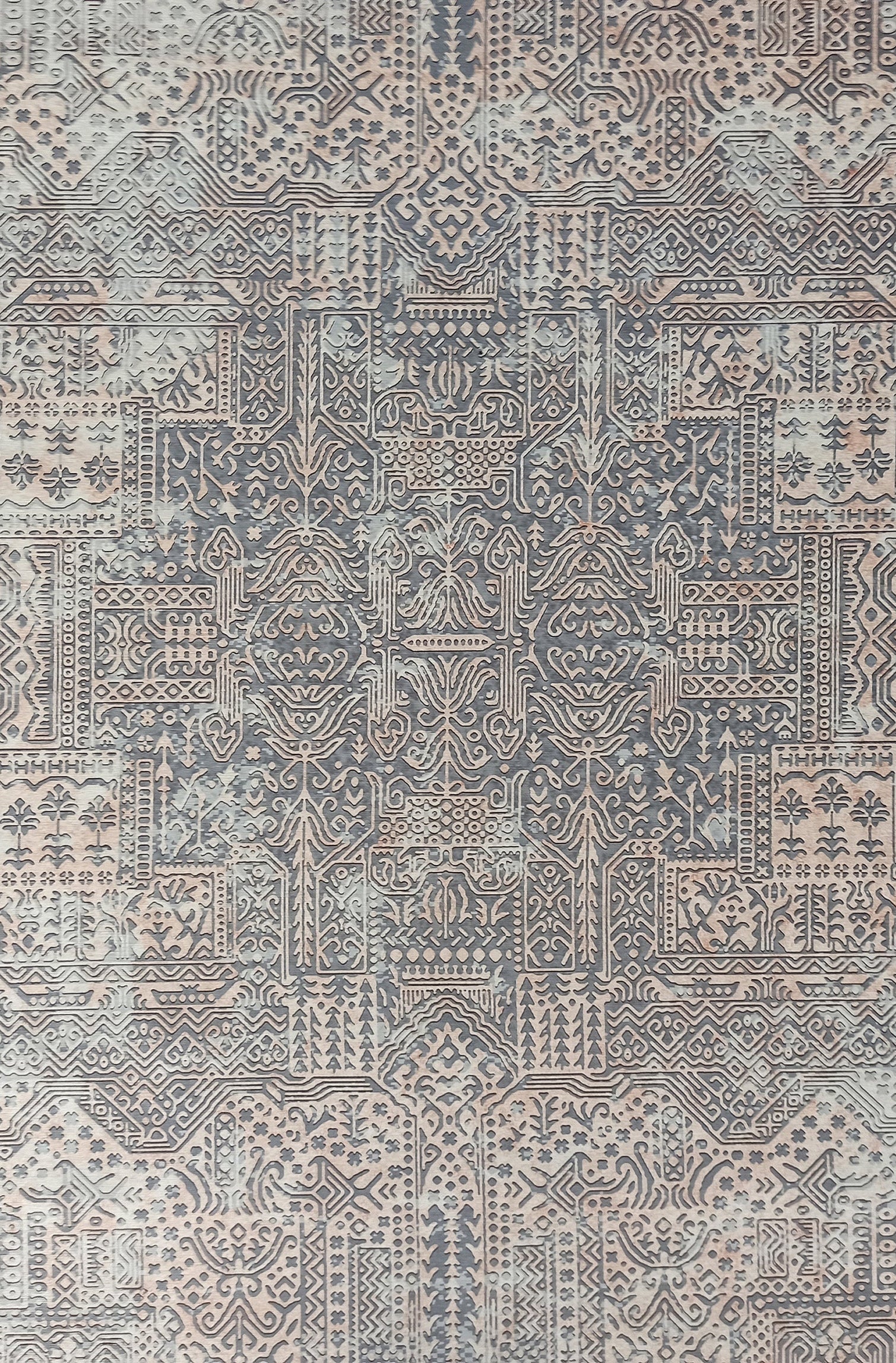 Taka Gray, White and Blush Modern Geometric Rug