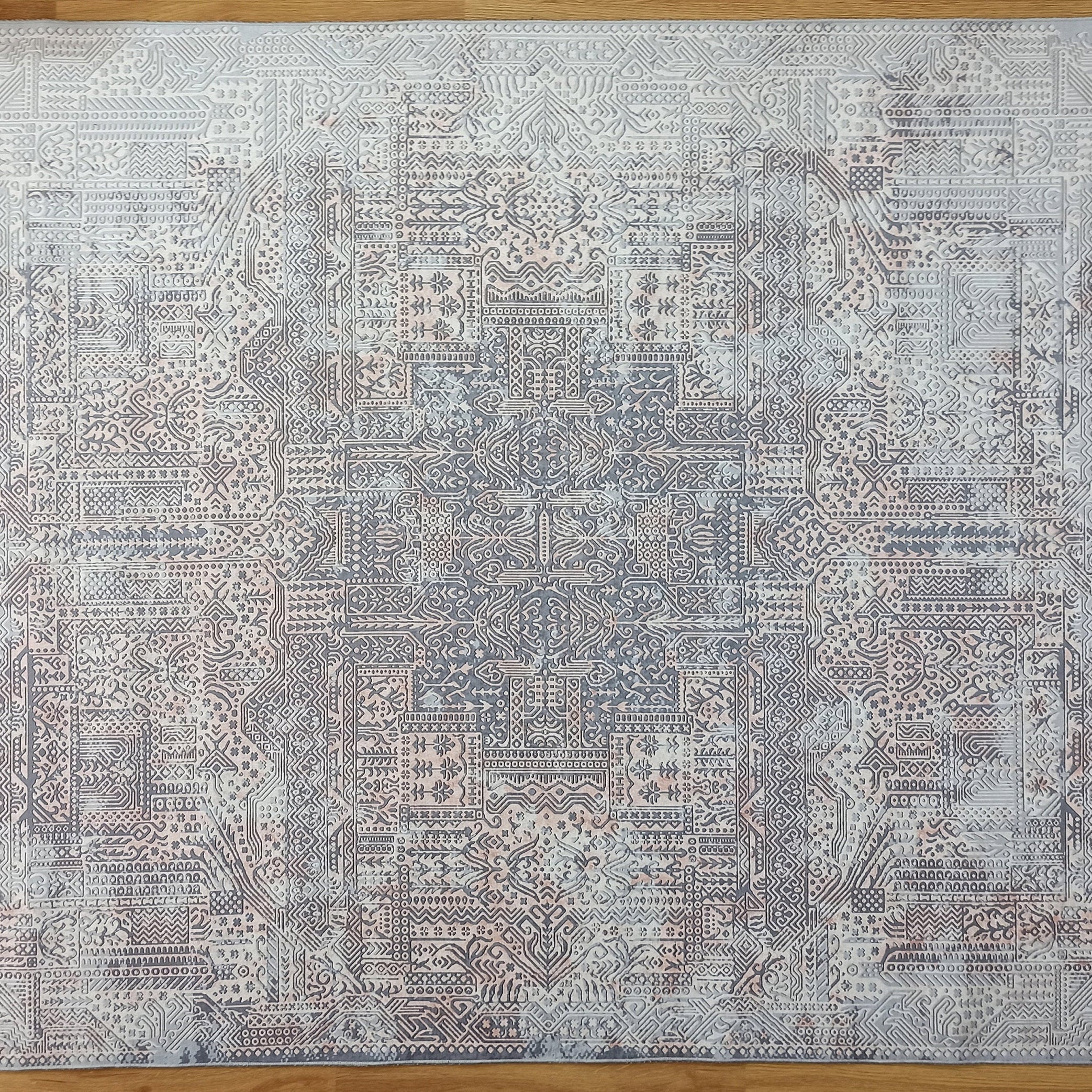 Taka Gray, White and Blush Modern Geometric Rug