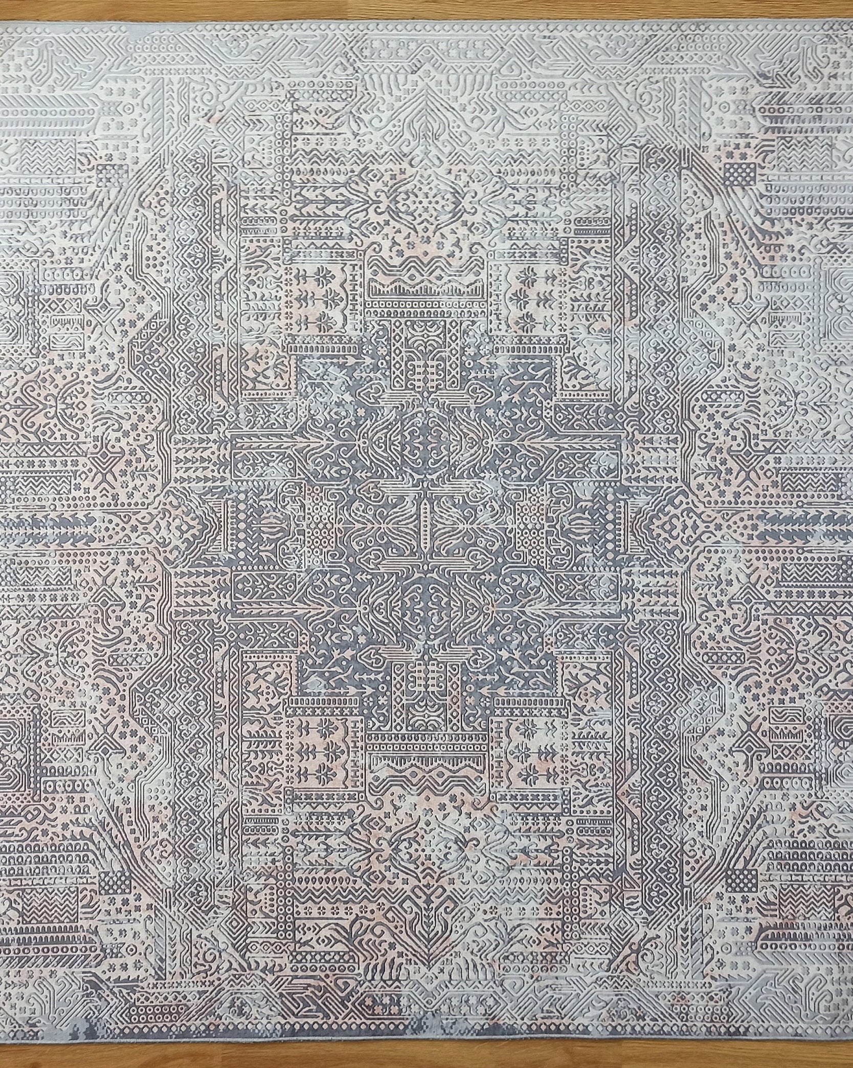 Taka Gray, White and Blush Modern Geometric Rug