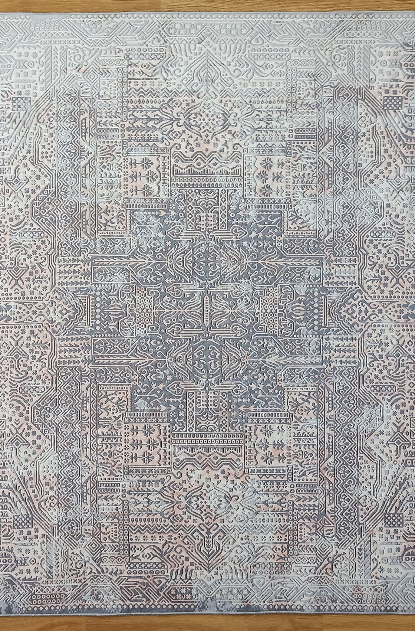 Taka Gray, White and Blush Modern Geometric Rug