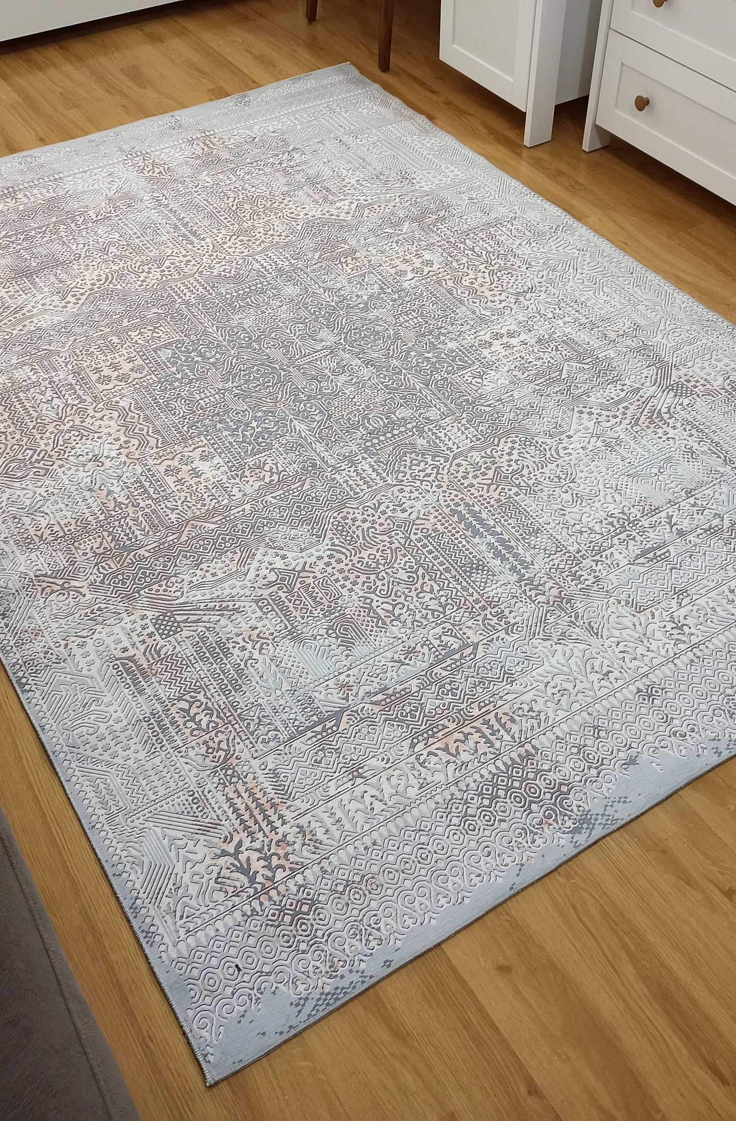 Taka Gray, White and Blush Modern Geometric Rug