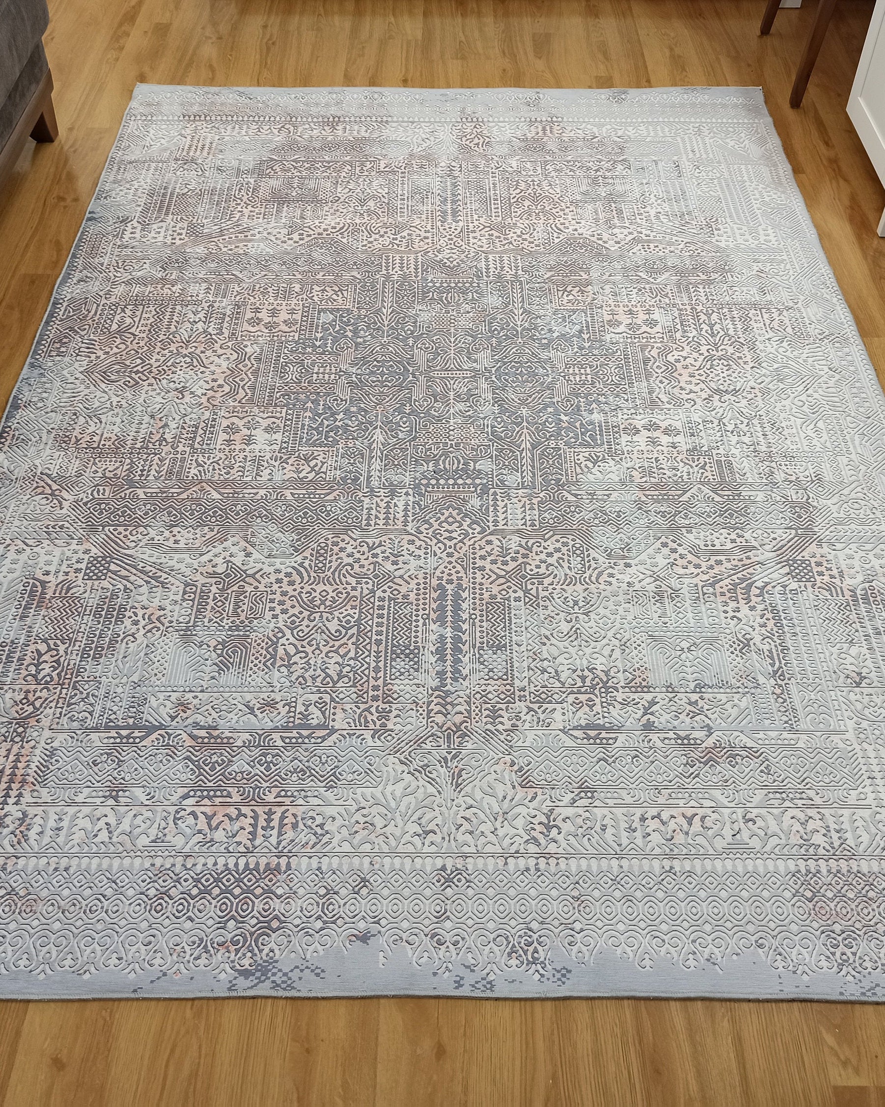 Taka Gray, White and Blush Modern Geometric Rug