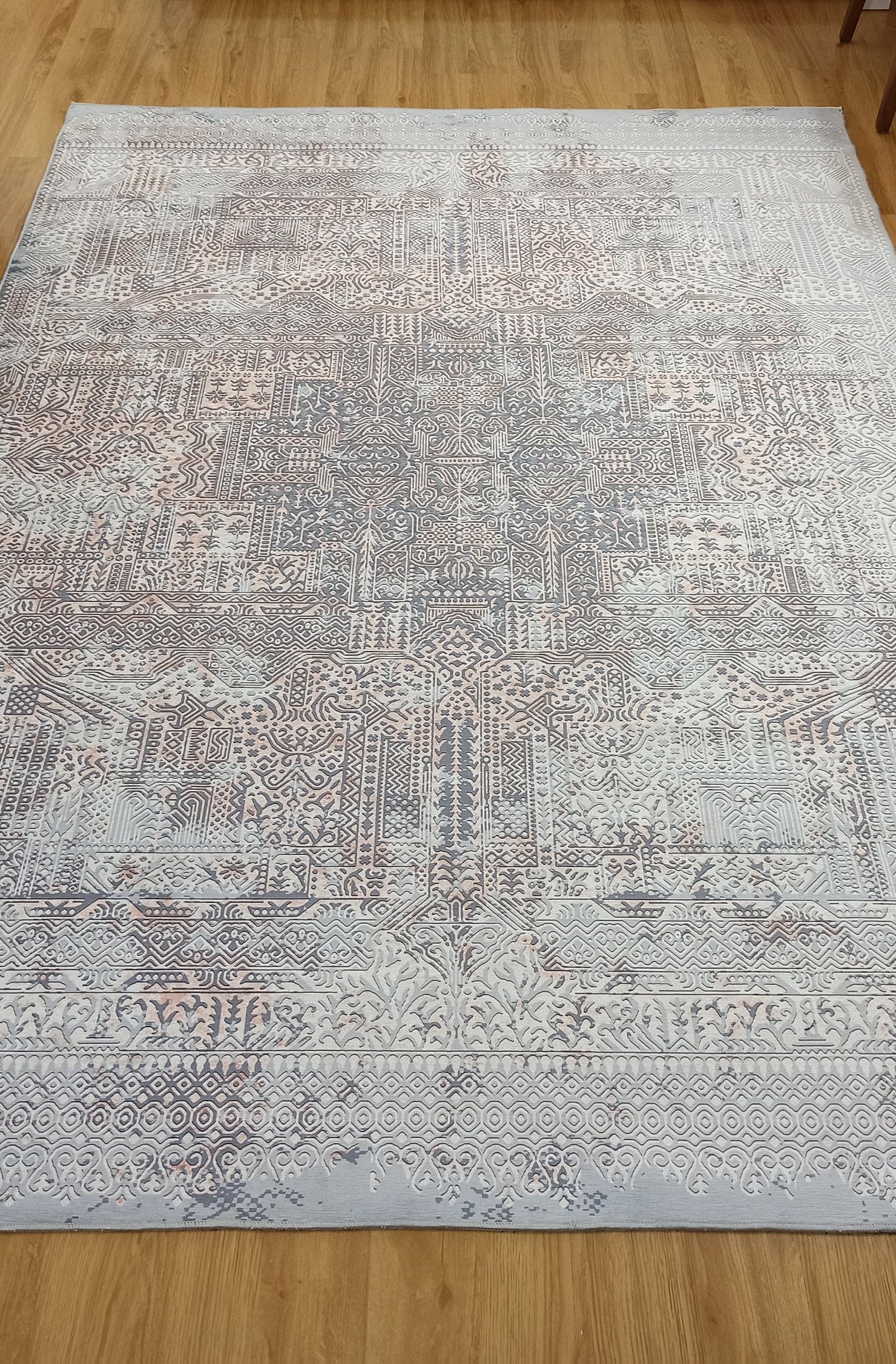 Taka Gray, White and Blush Modern Geometric Rug