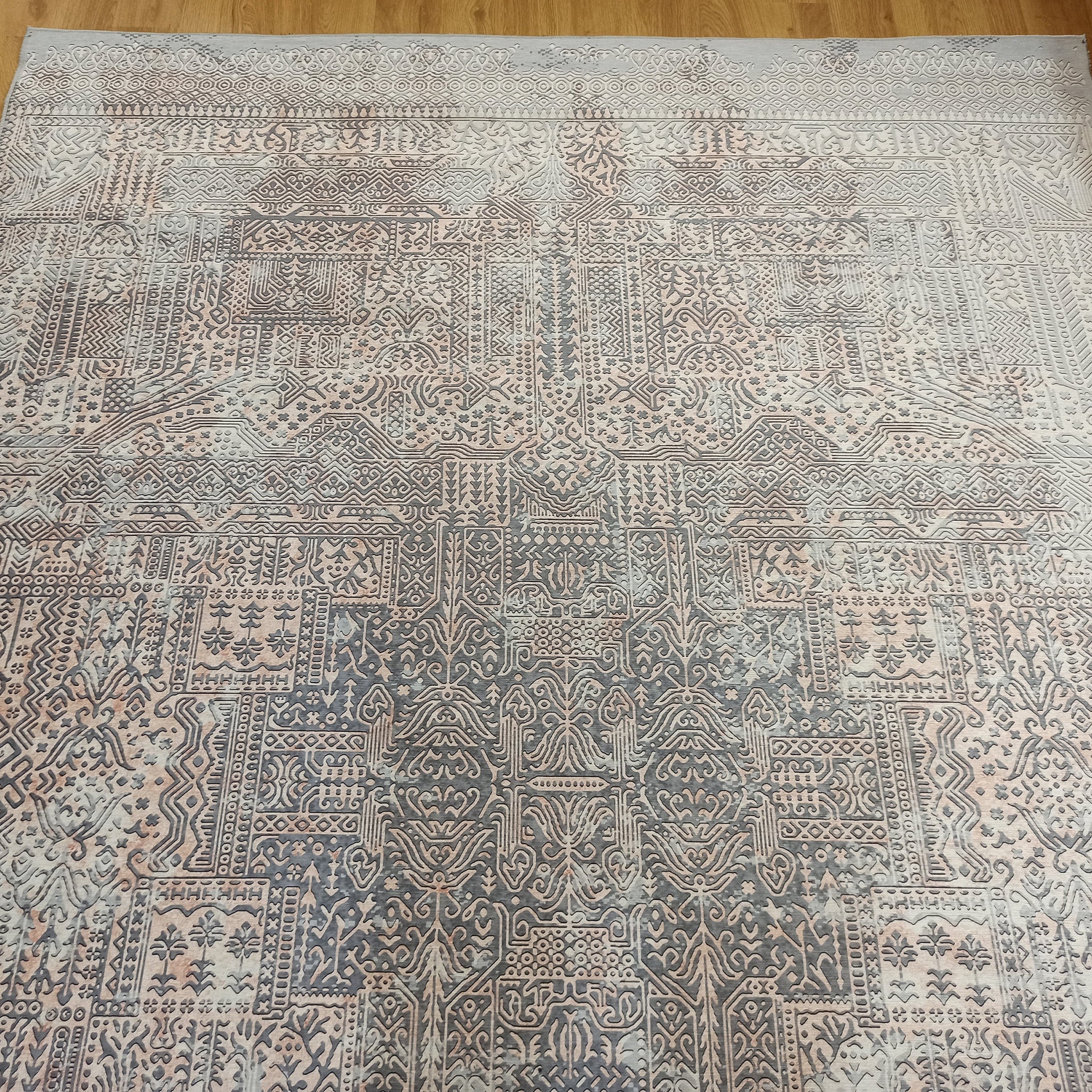 Taka Gray, White and Blush Modern Geometric Rug