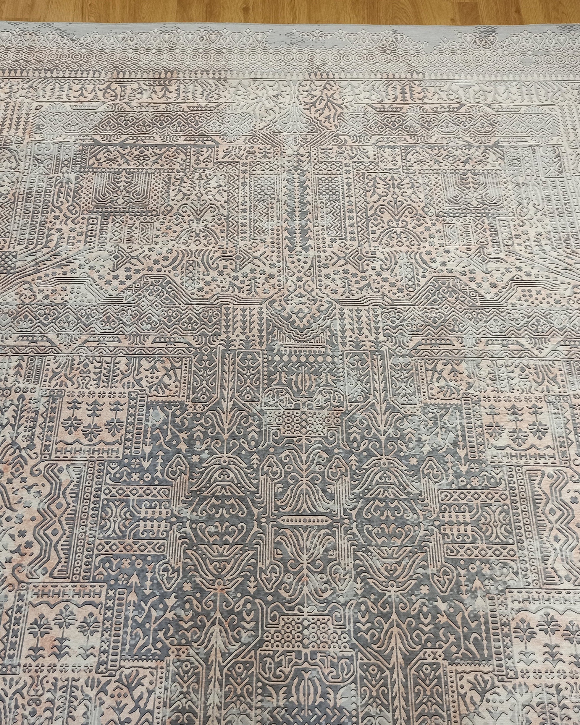 Taka Gray, White and Blush Modern Geometric Rug