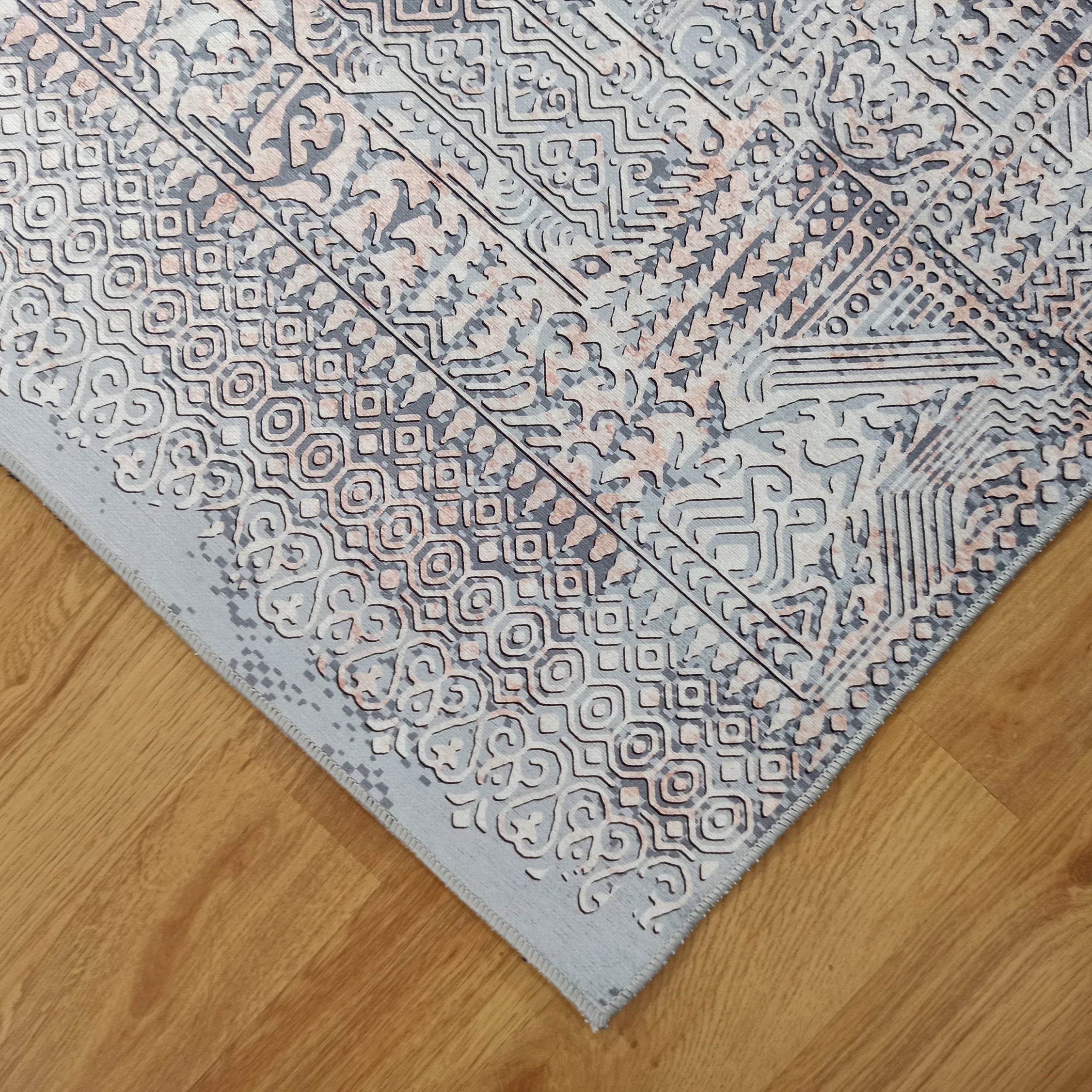 Taka Gray, White and Blush Modern Geometric Rug