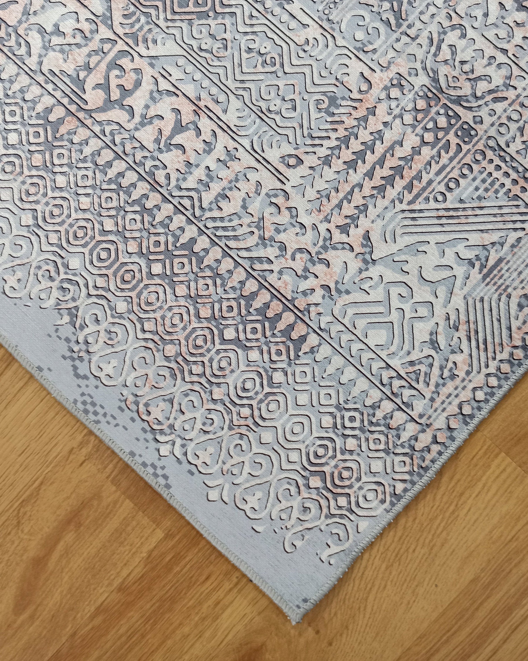 Taka Gray, White and Blush Modern Geometric Rug