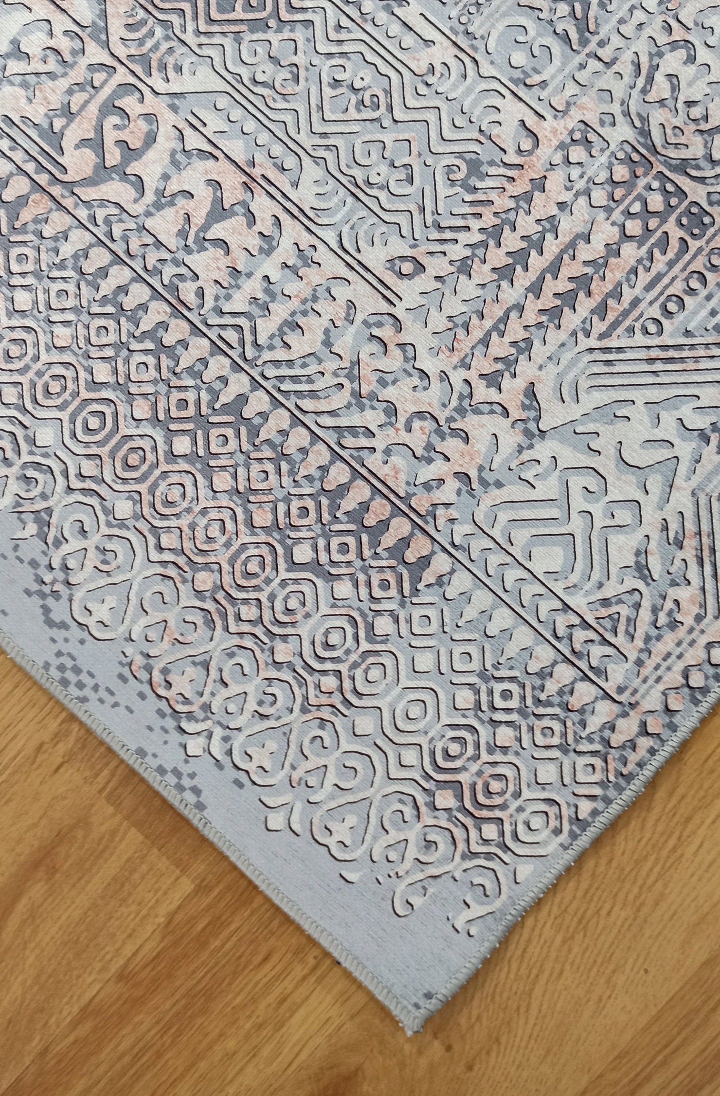 Taka Gray, White and Blush Modern Geometric Rug