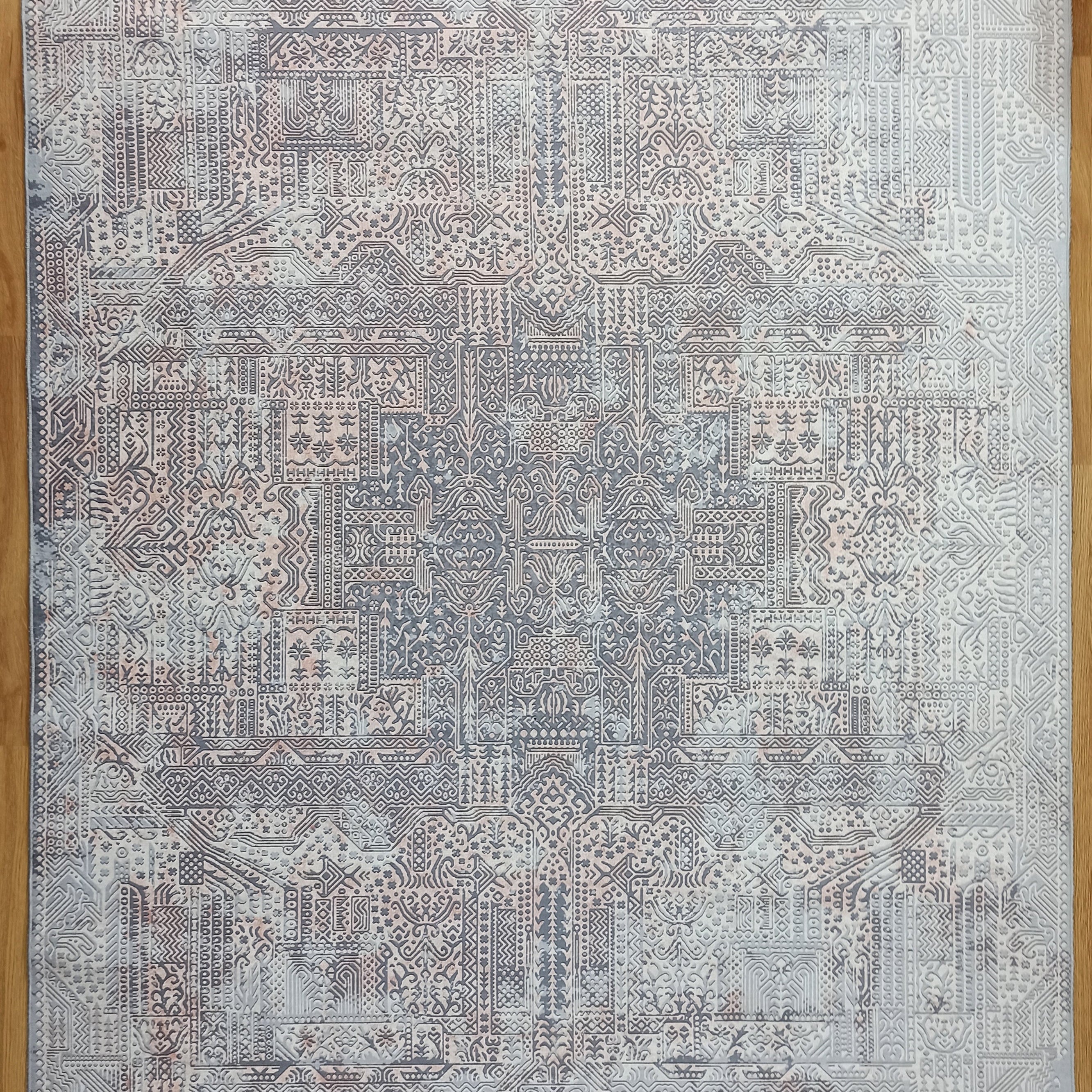 Taka Gray, White and Blush Modern Geometric Rug