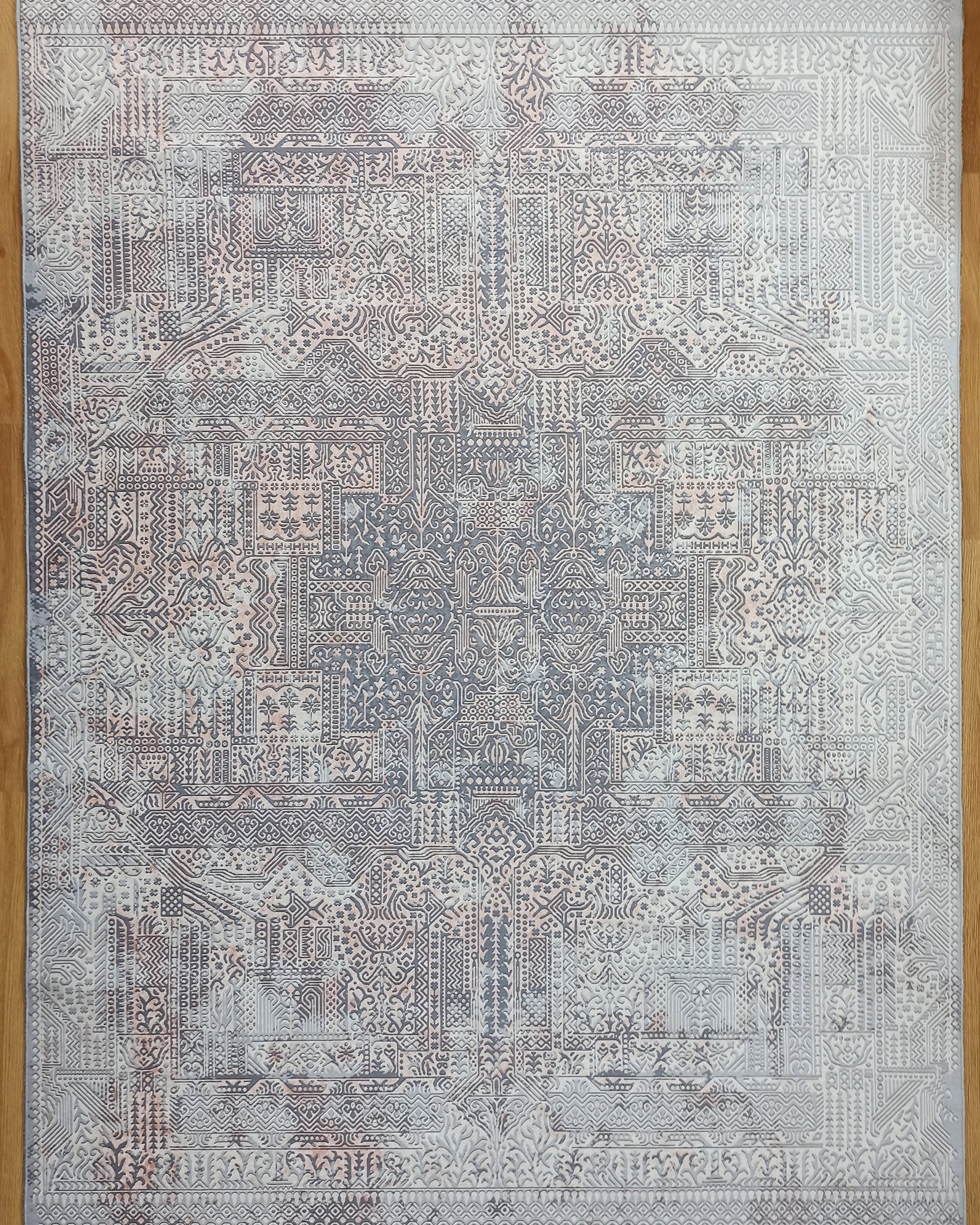 Taka Gray, White and Blush Modern Geometric Rug