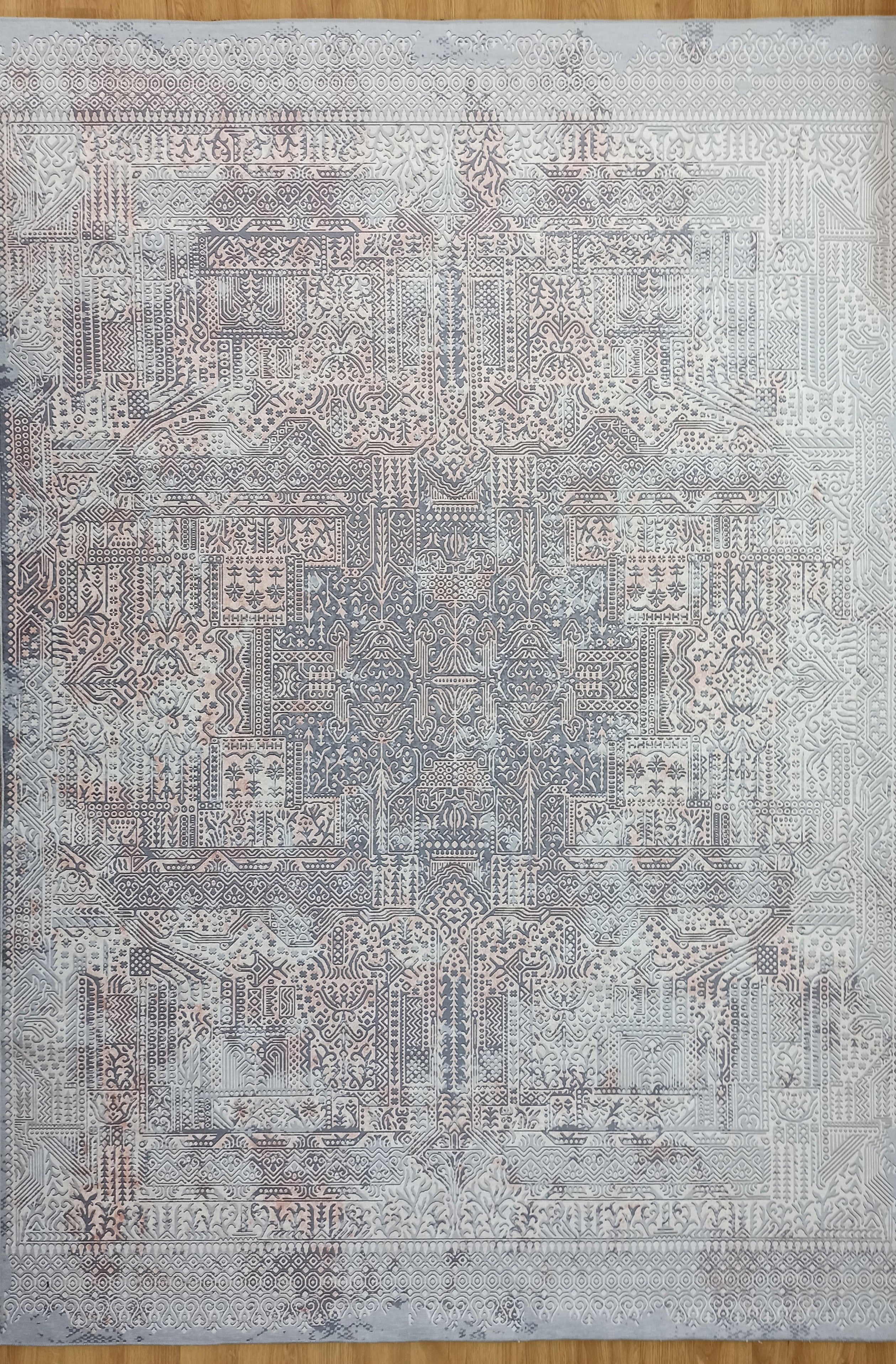 Taka Gray, White and Blush Modern Geometric Rug