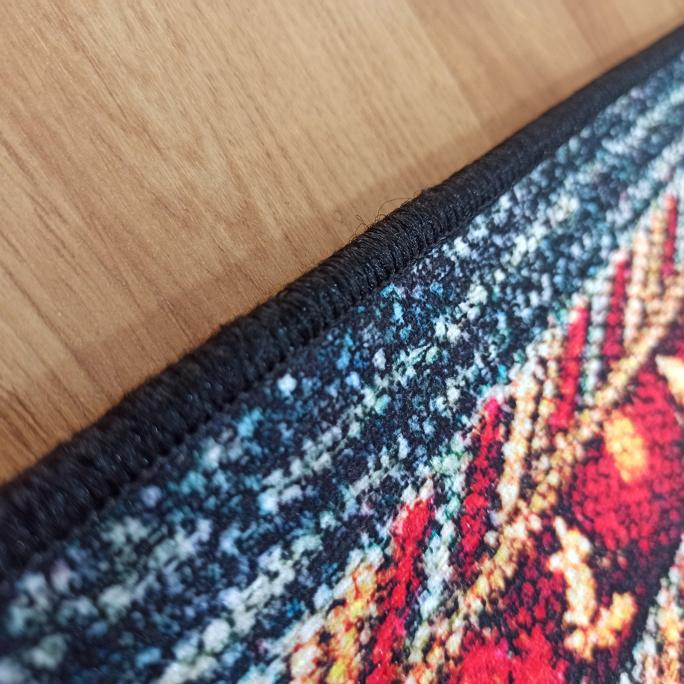 Tala Rug Beige Blue Coral Red Lined Rug