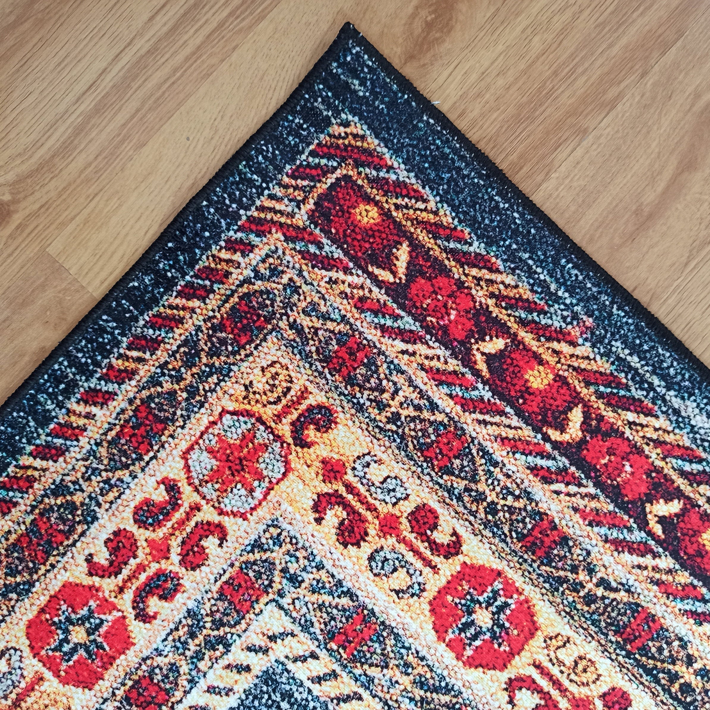Tala Rug Beige Blue Coral Red Lined Rug