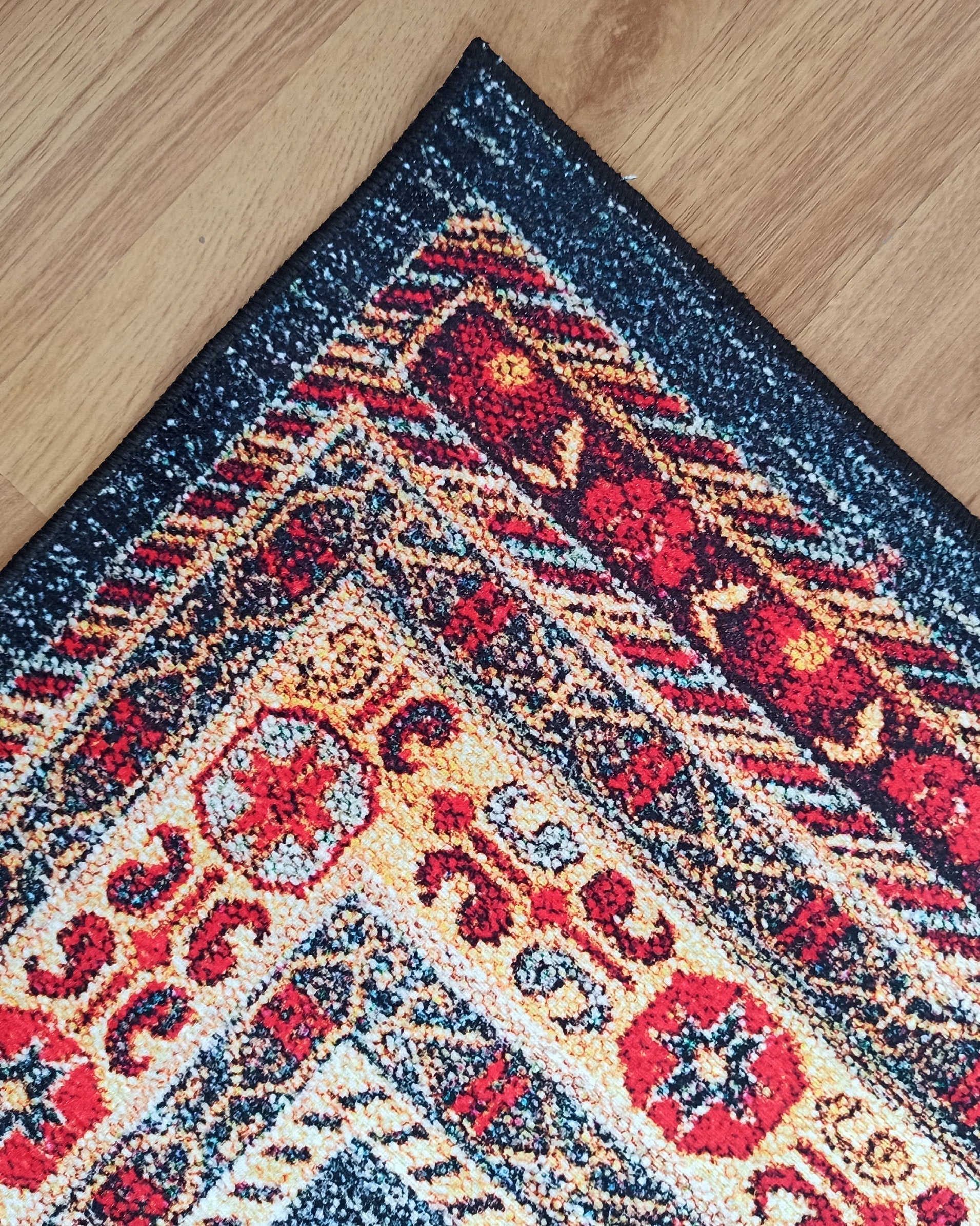 Tala Rug Beige Blue Coral Red Lined Rug