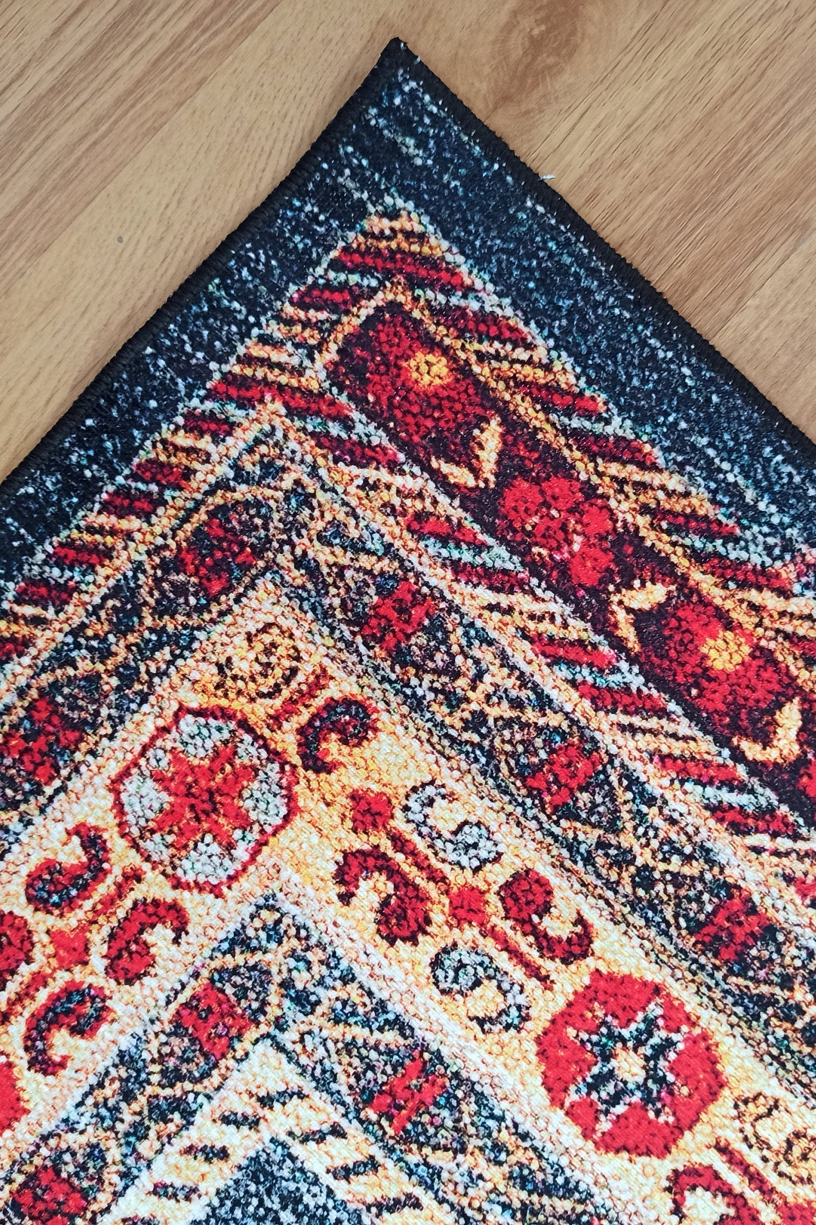 Tala Rug Beige Blue Coral Red Lined Rug