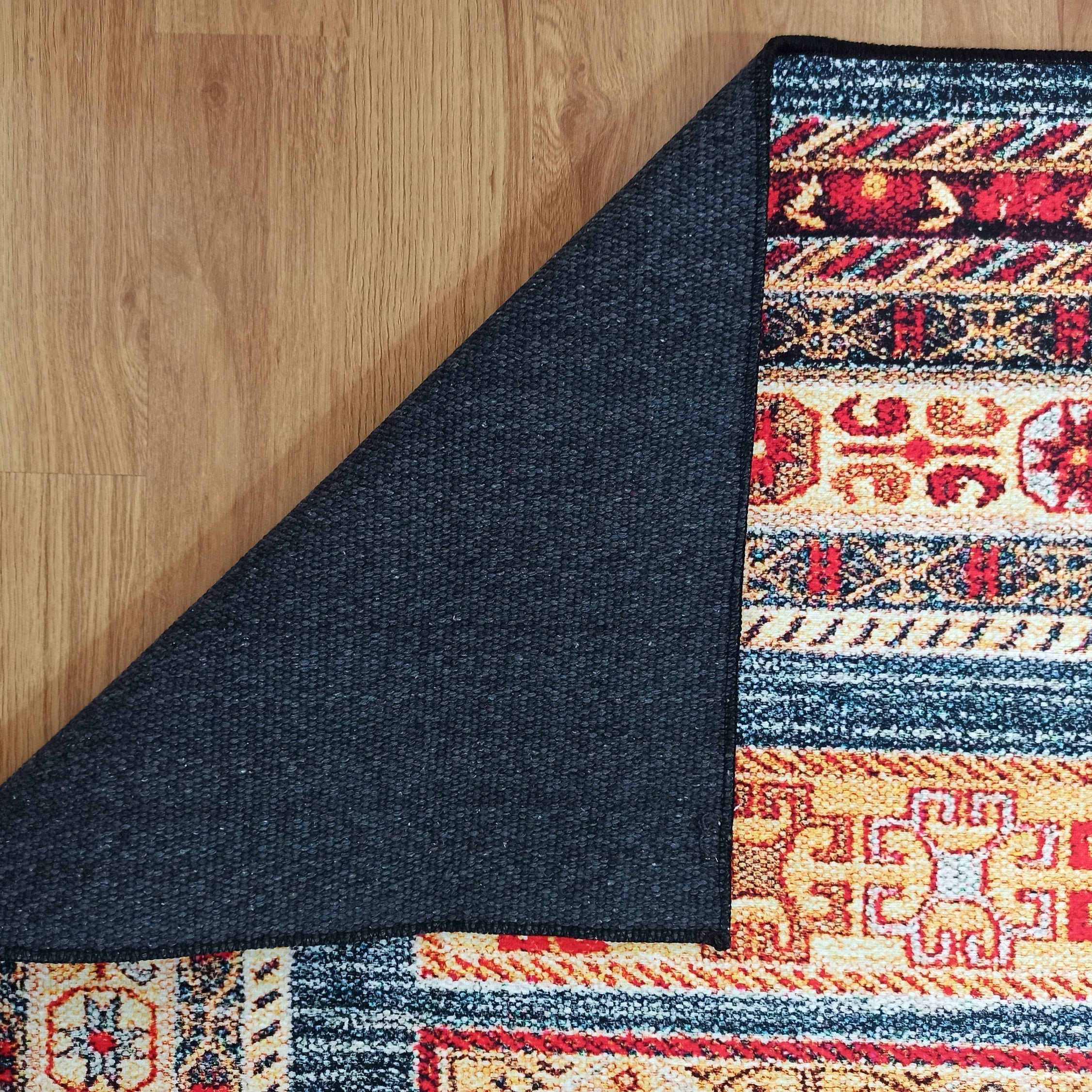 Tala Rug Beige Blue Coral Red Lined Rug