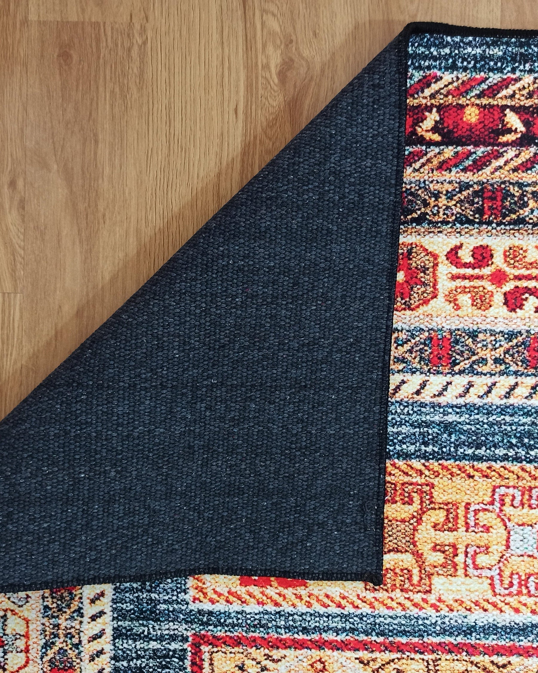 Tala Rug Beige Blue Coral Red Lined Rug