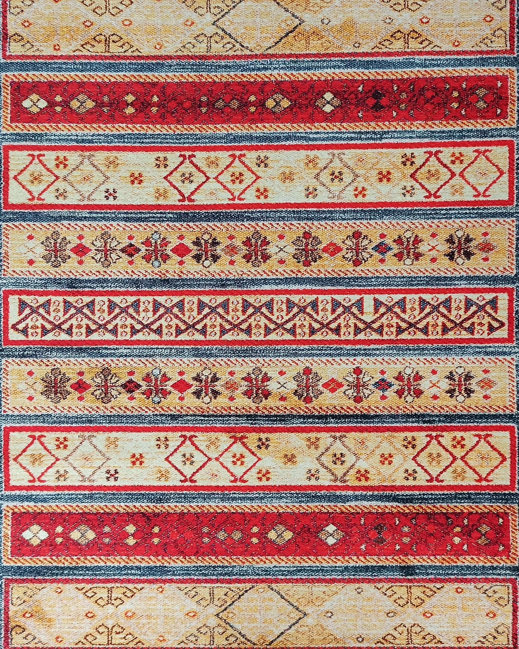 Tala Rug Beige Blue Coral Red Lined Rug