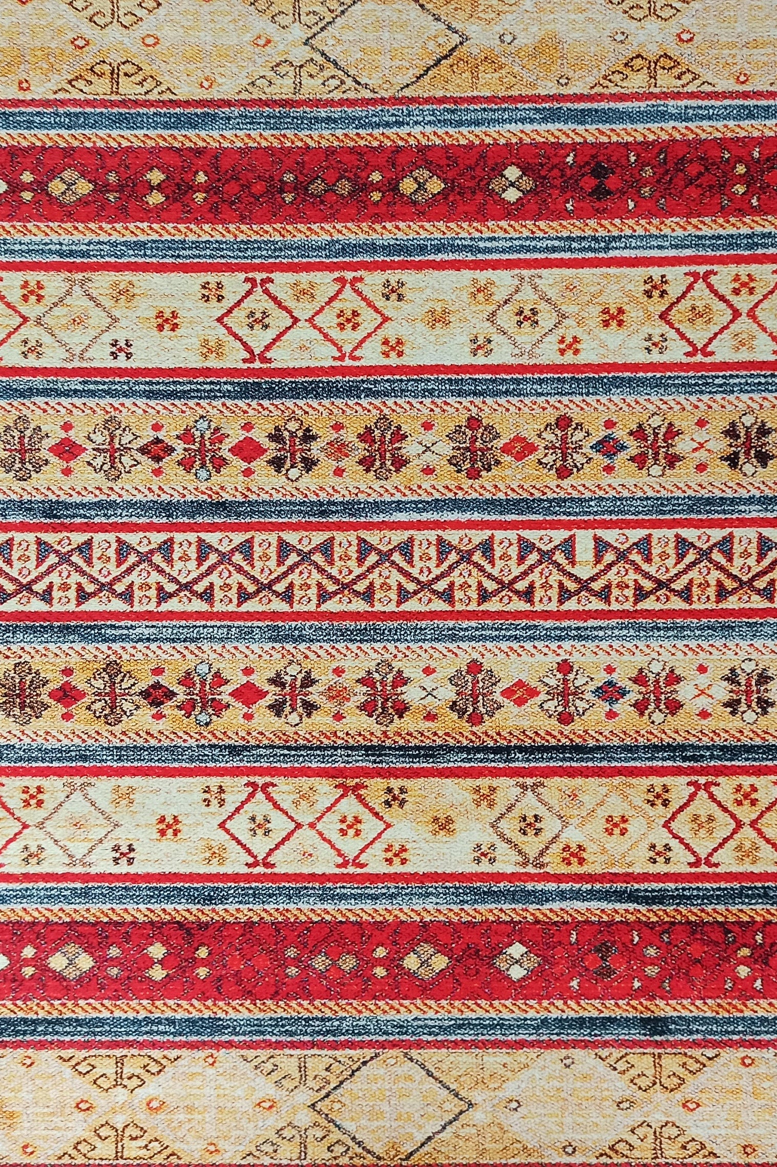 Tala Rug Beige Blue Coral Red Lined Rug