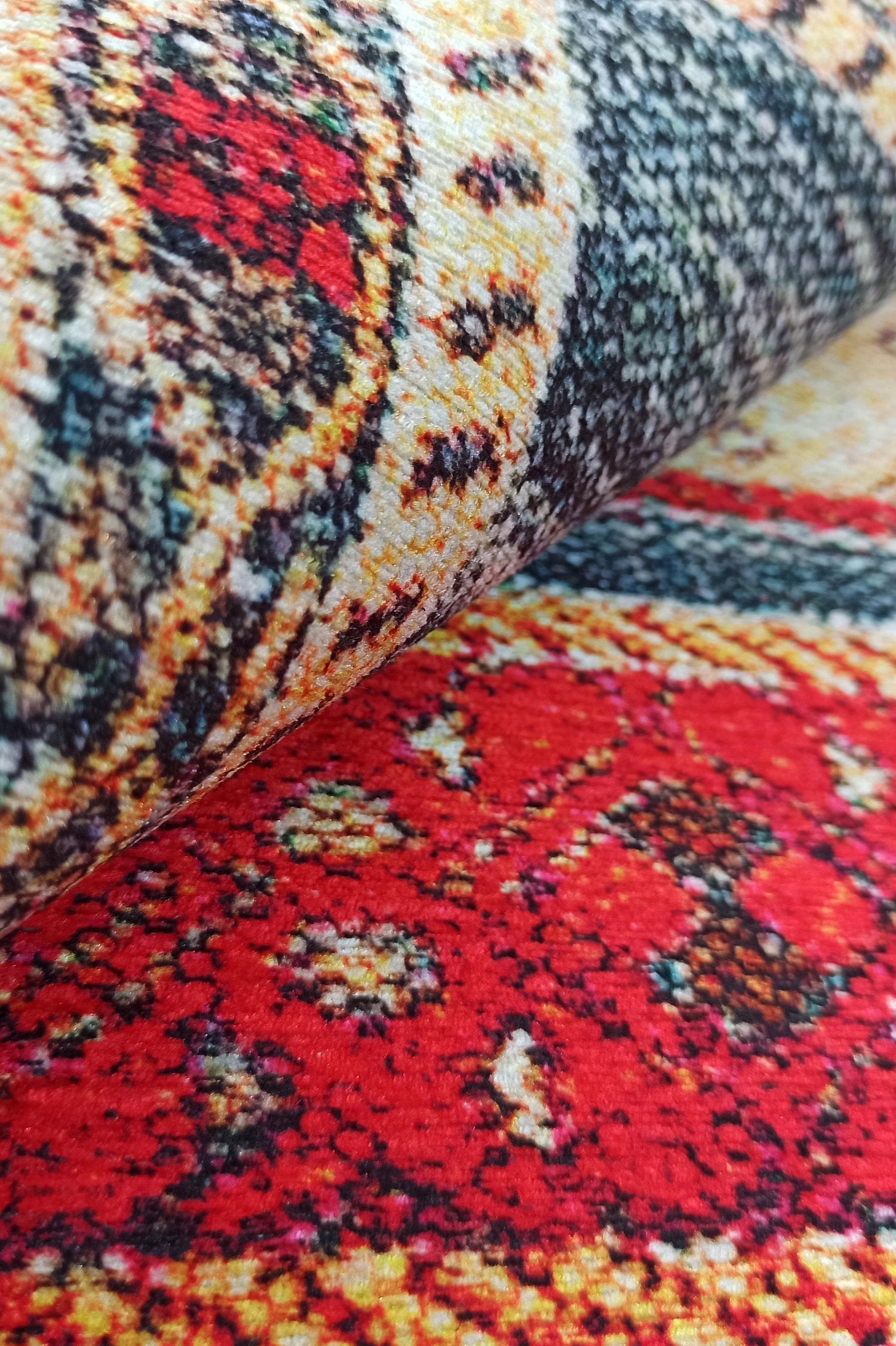 Tala Rug Beige Blue Coral Red Lined Rug