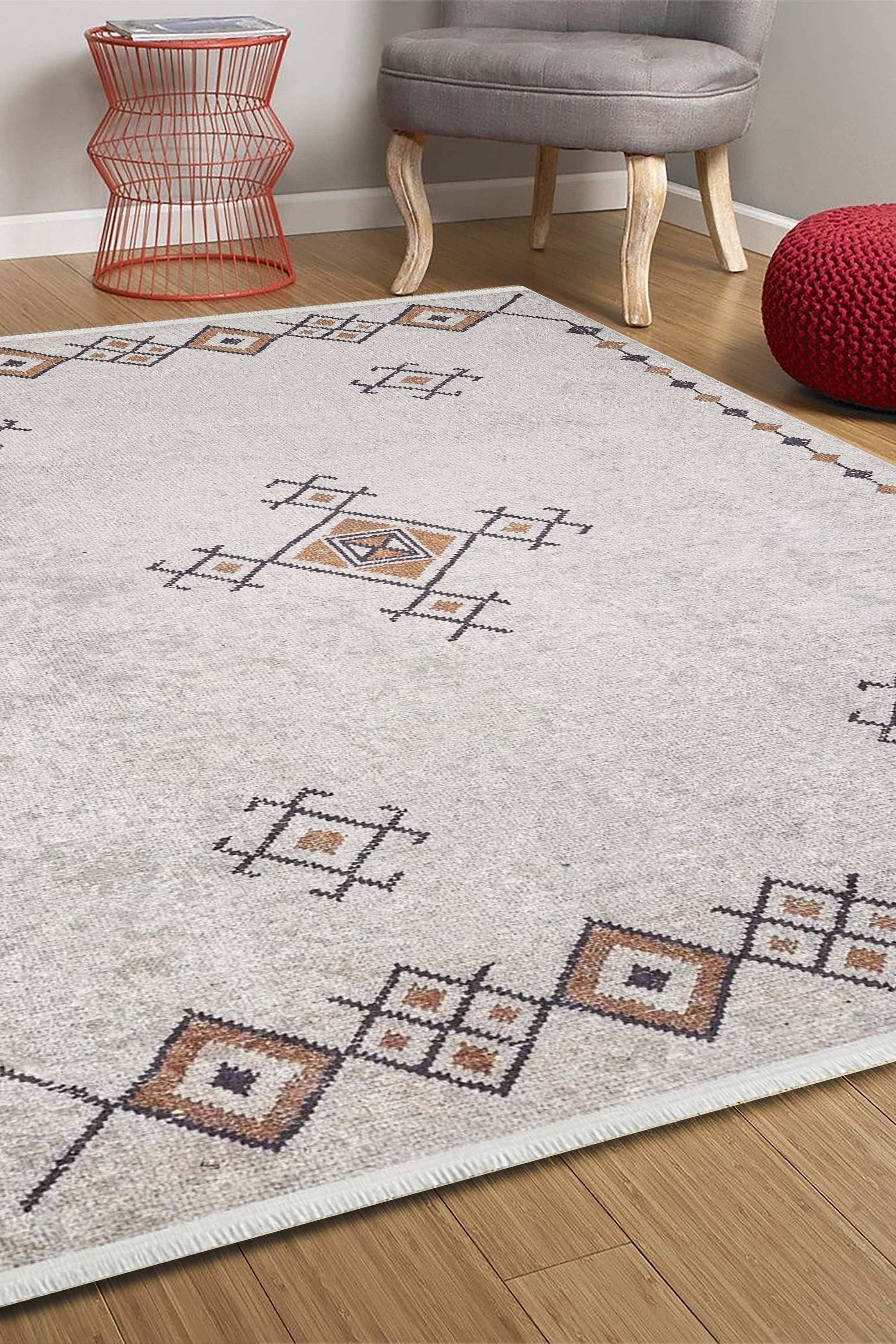 Tayha Turkish Beige Diamond Medallion Rug