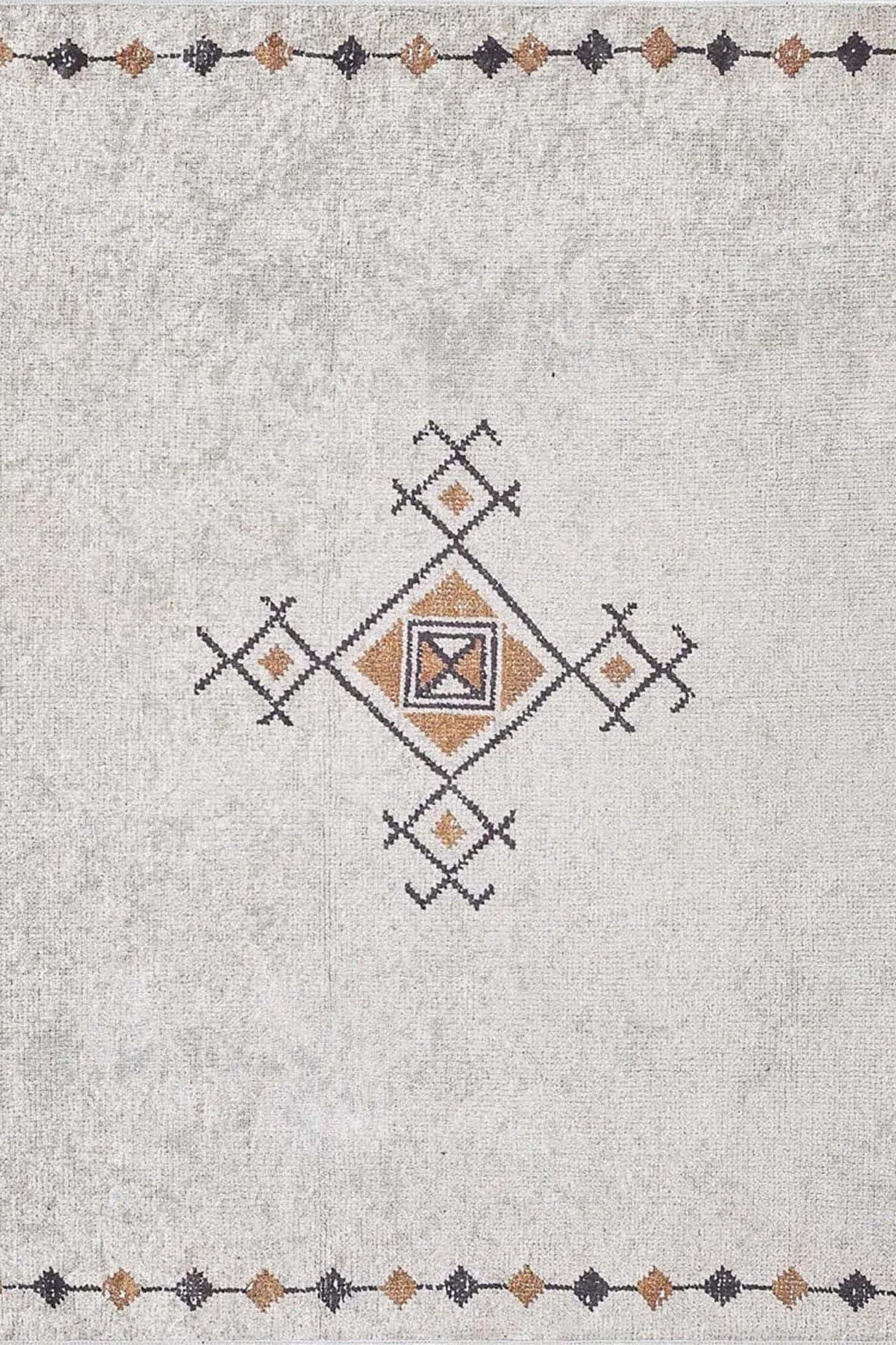 Tayha Turkish Beige Diamond Medallion Rug