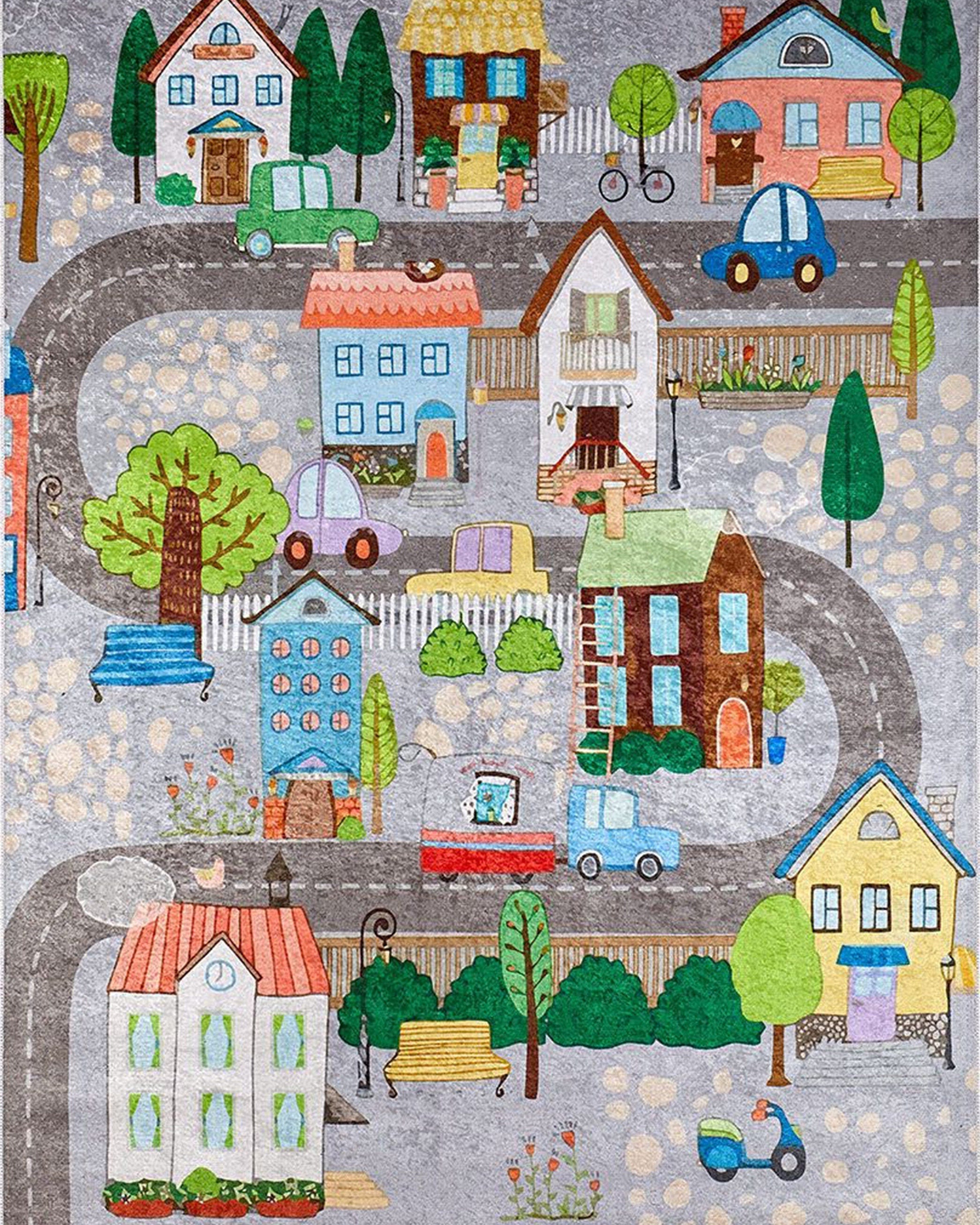 Tera City Traffic Gray Kids Rug