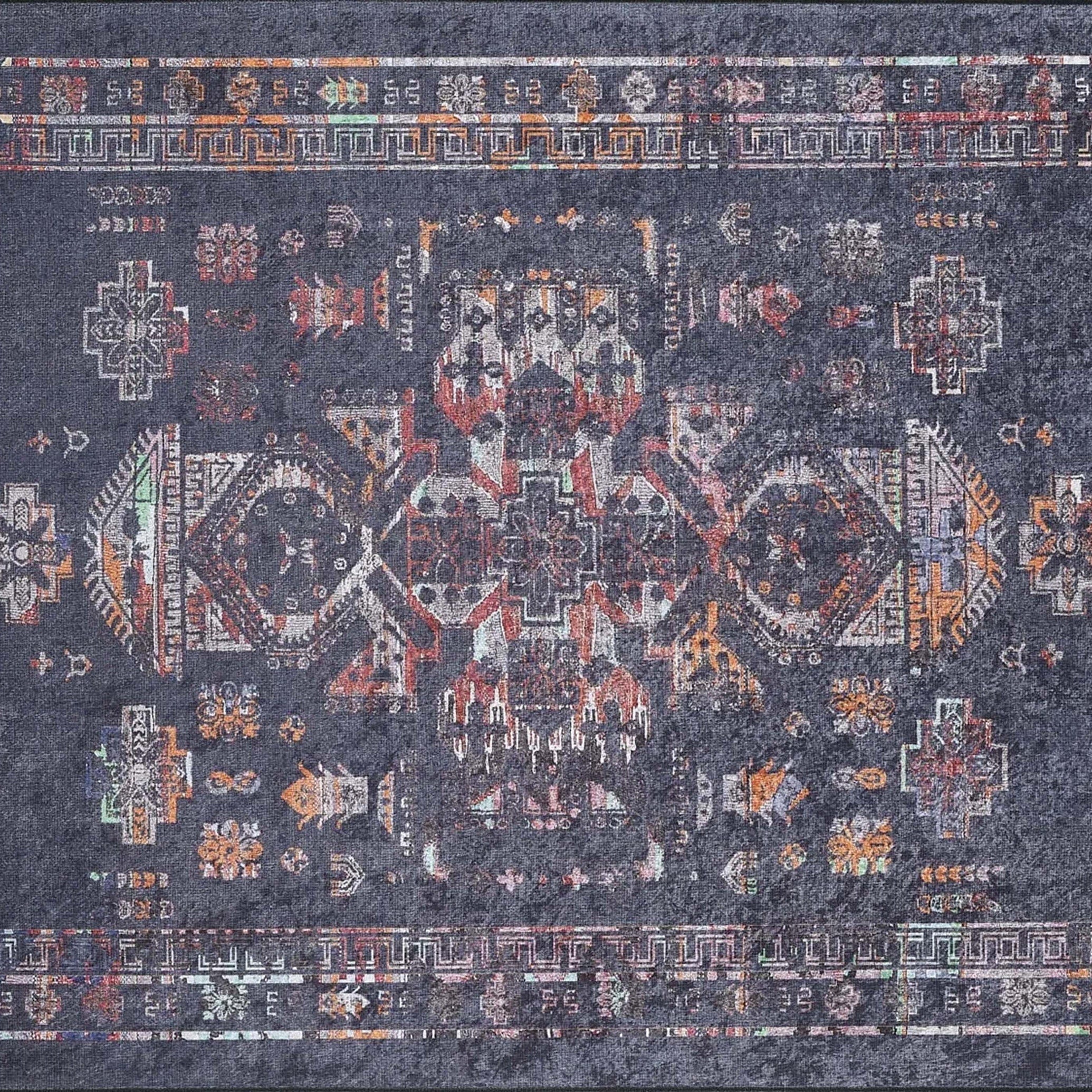 Tiara Turkish Ethnic Black Dark Gray Rug