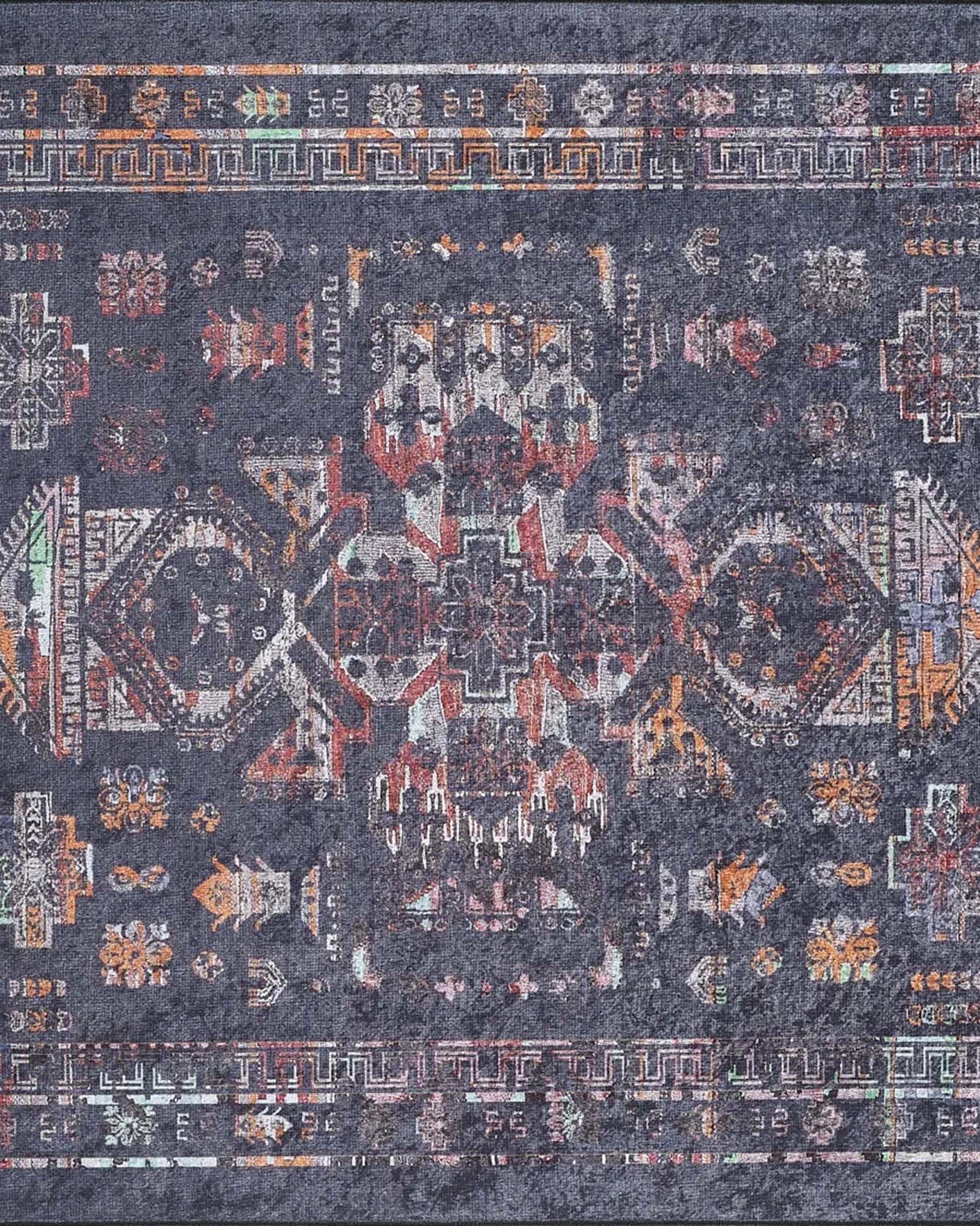 Tiara Turkish Ethnic Black Dark Gray Rug