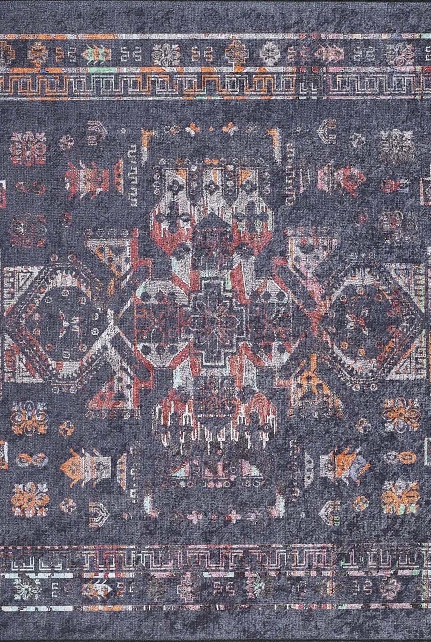 Tiara Turkish Ethnic Black Dark Gray Rug