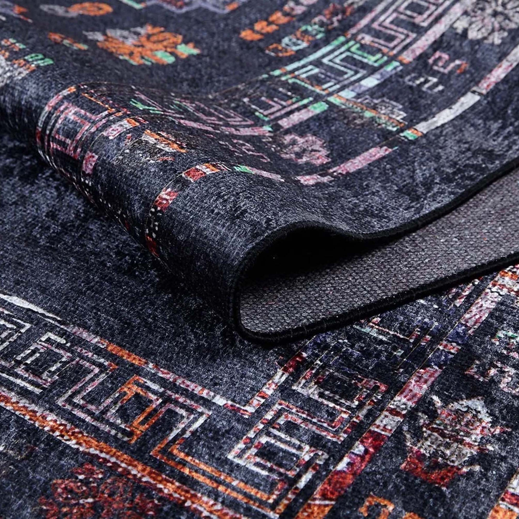 Tiara Turkish Ethnic Black Dark Gray Rug