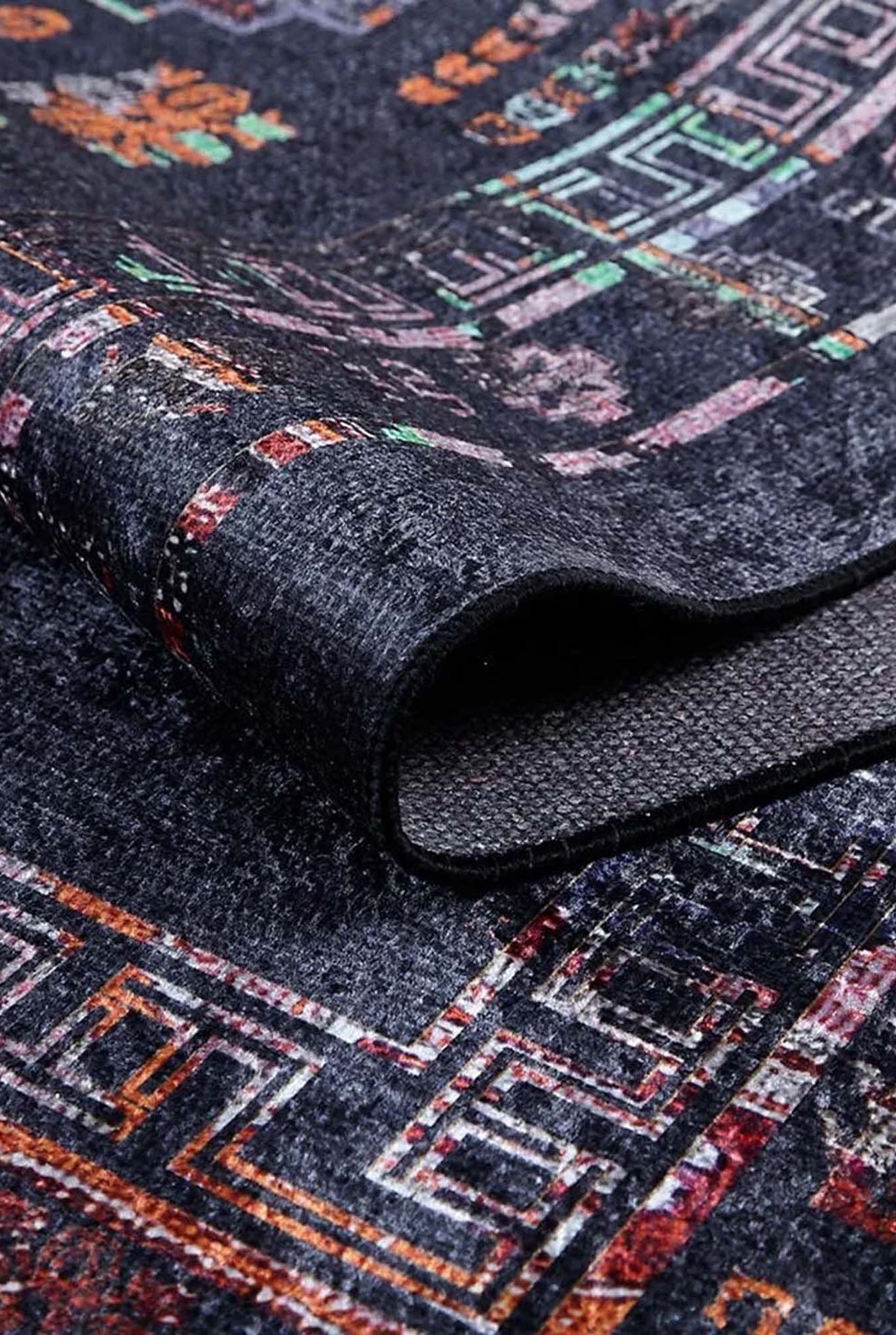 Tiara Turkish Ethnic Black Dark Gray Rug