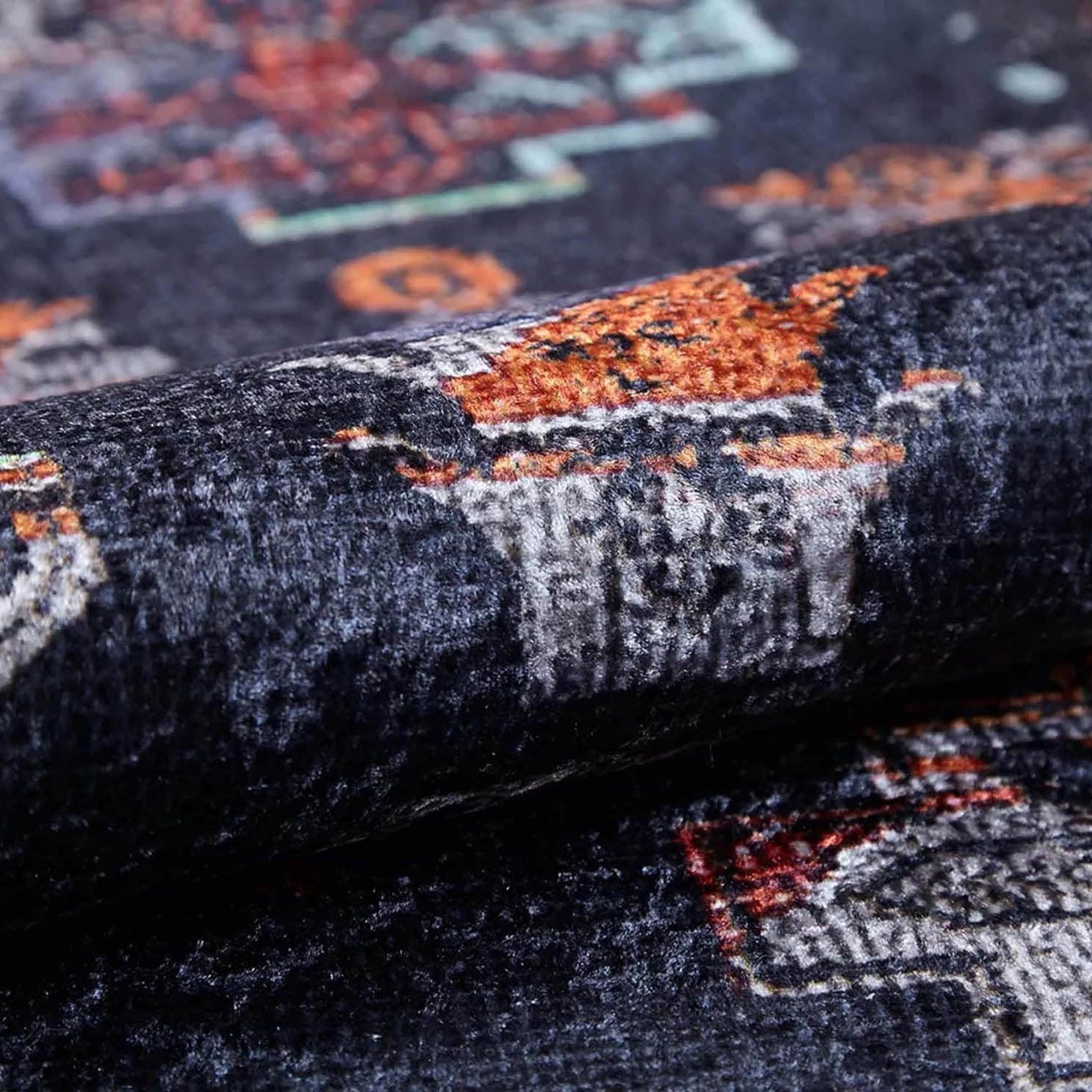 Tiara Turkish Ethnic Black Dark Gray Rug