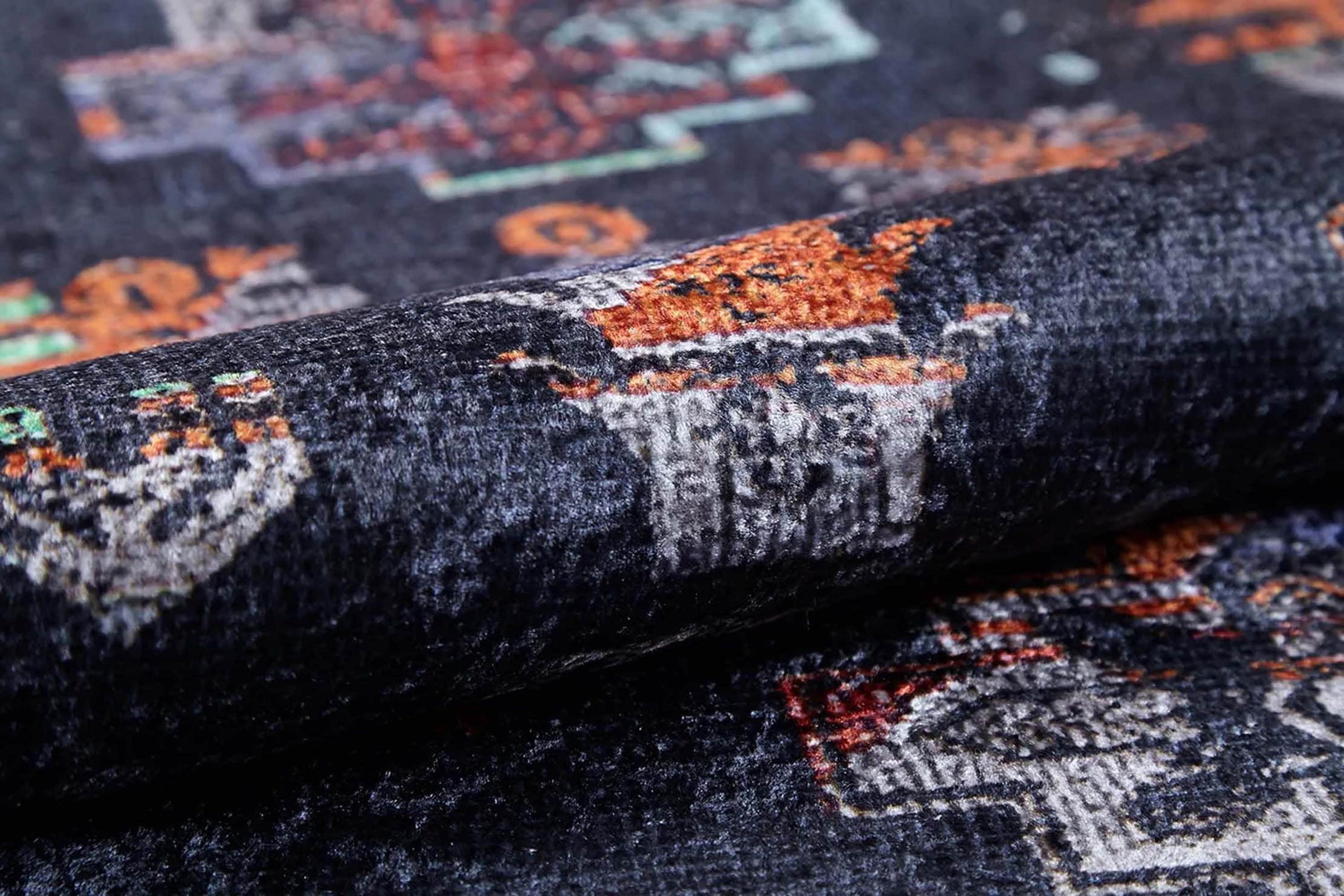 Tiara Turkish Ethnic Black Dark Gray Rug