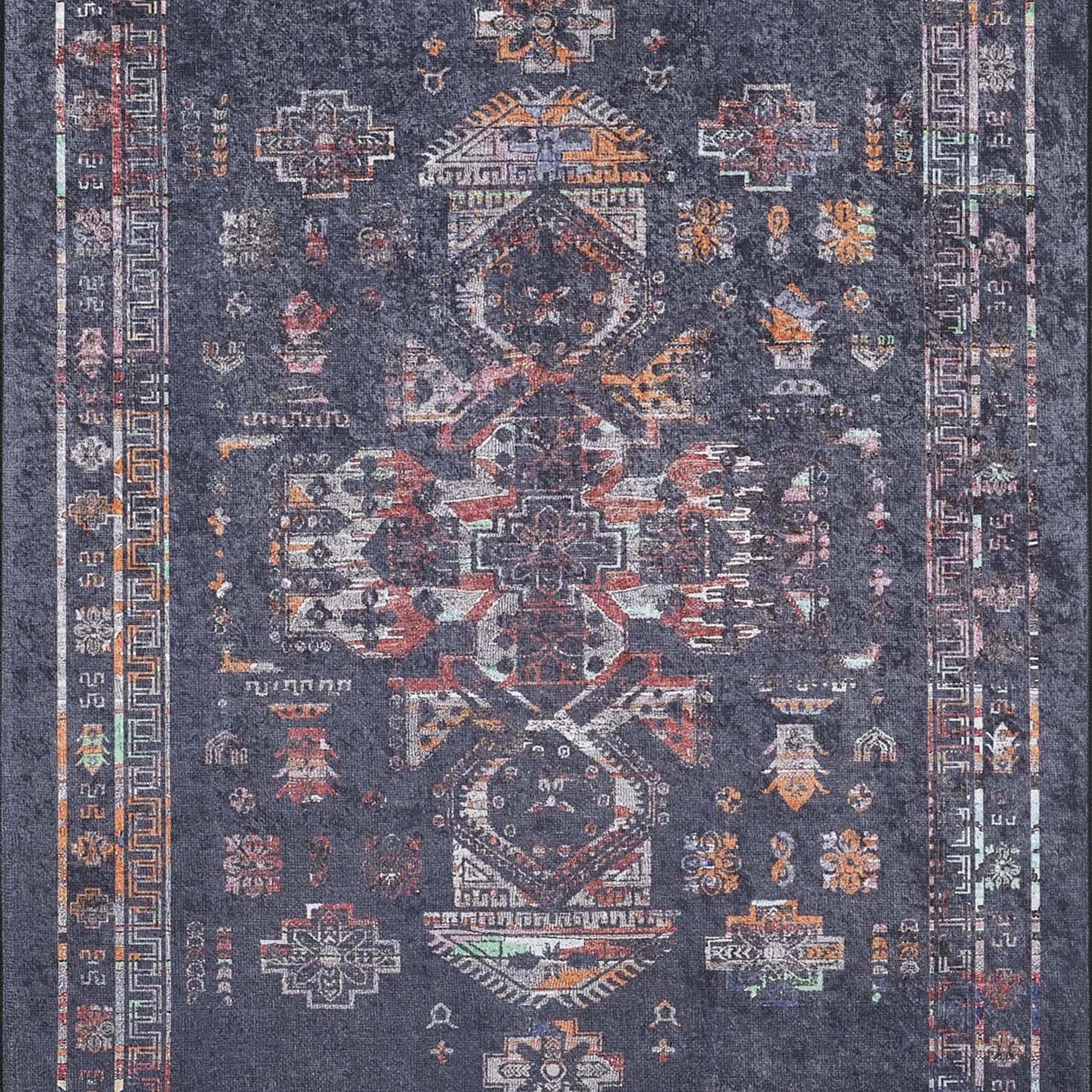 Tiara Turkish Ethnic Black Dark Gray Rug