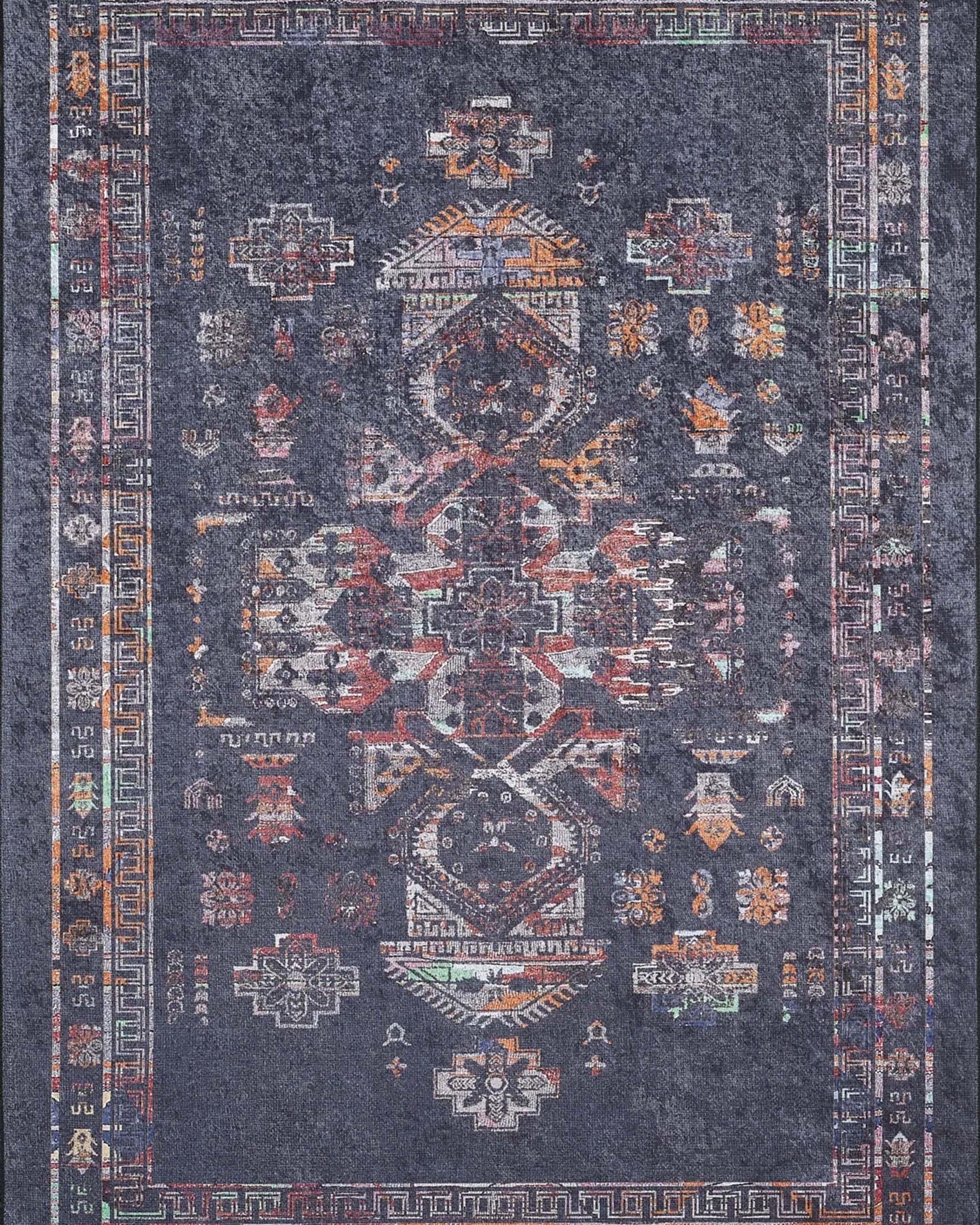 Tiara Turkish Ethnic Black Dark Gray Rug