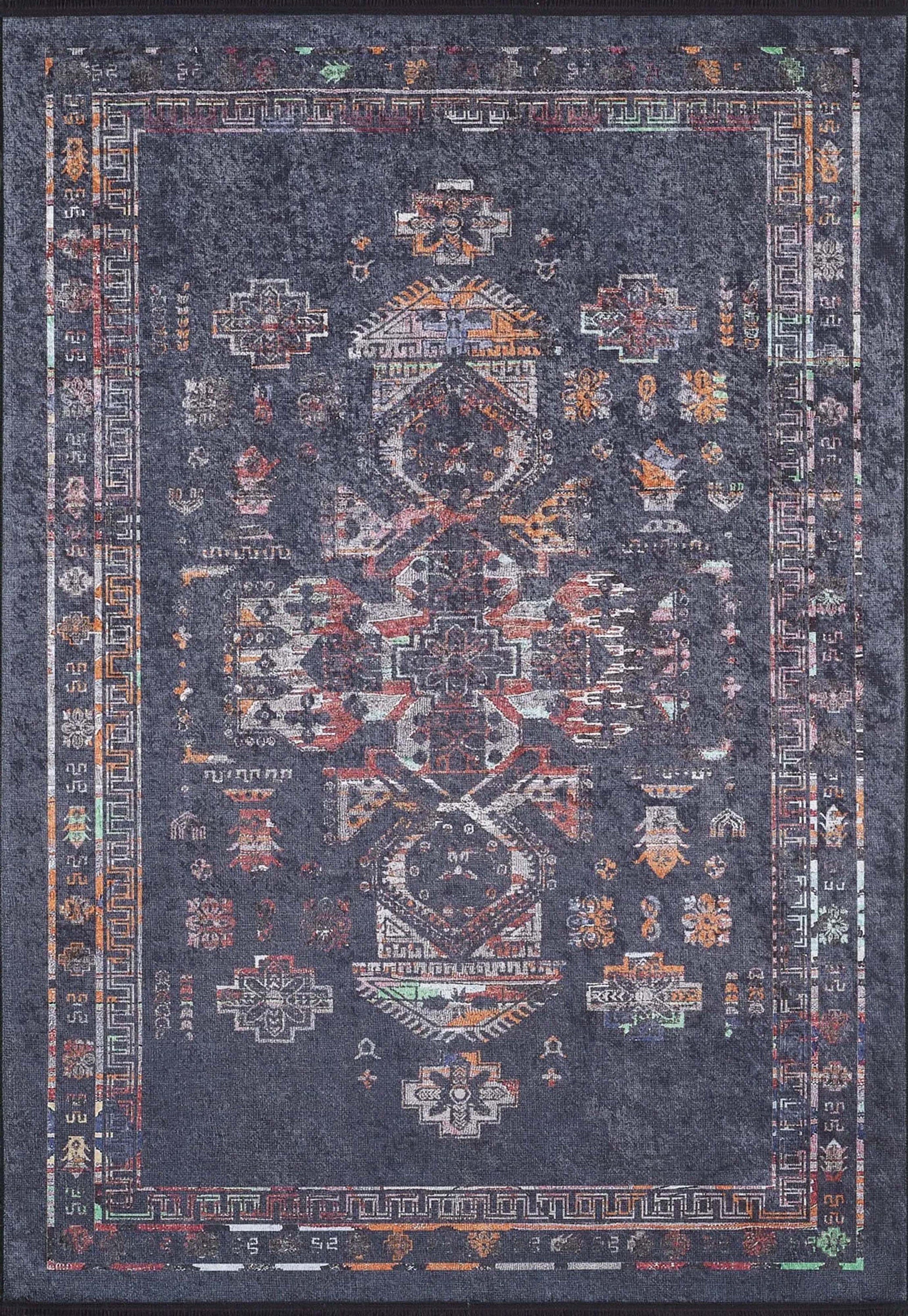 Tiara Turkish Ethnic Black Dark Gray Rug