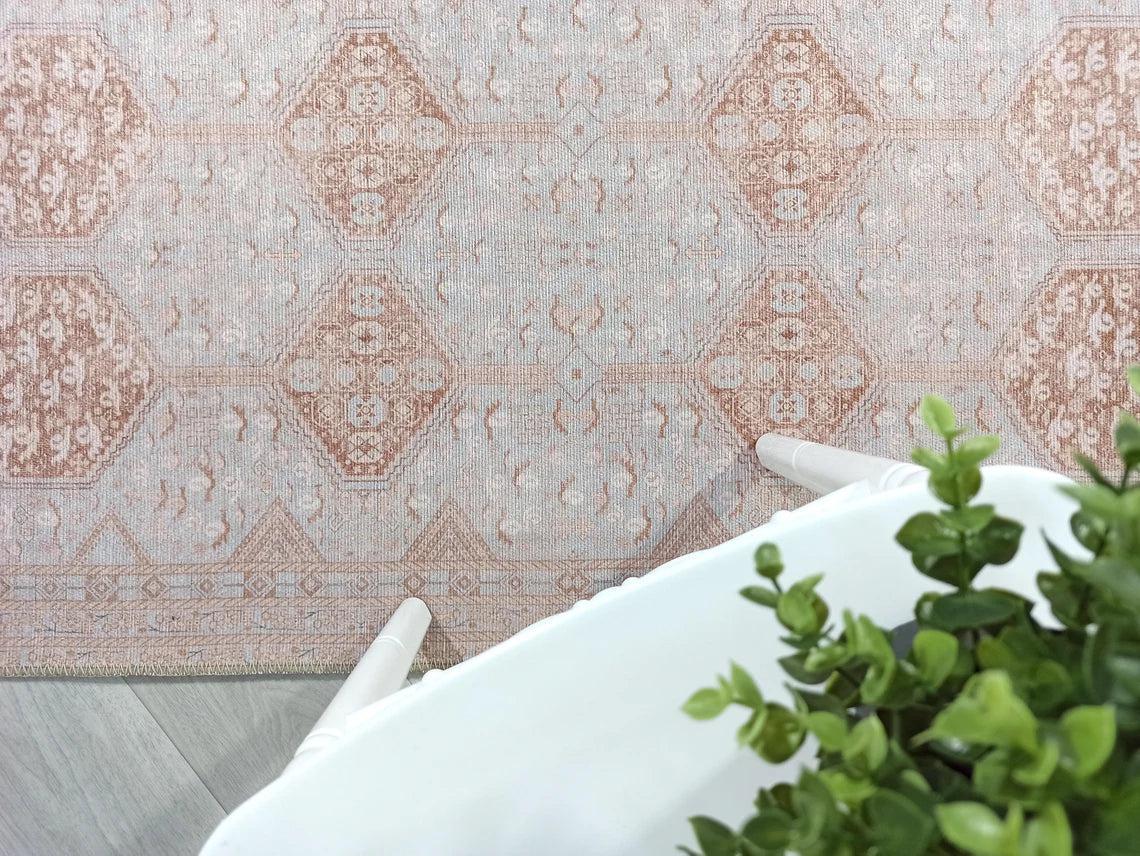 Tiera Rug Vintage Turkish Faded Beige Brown Rug