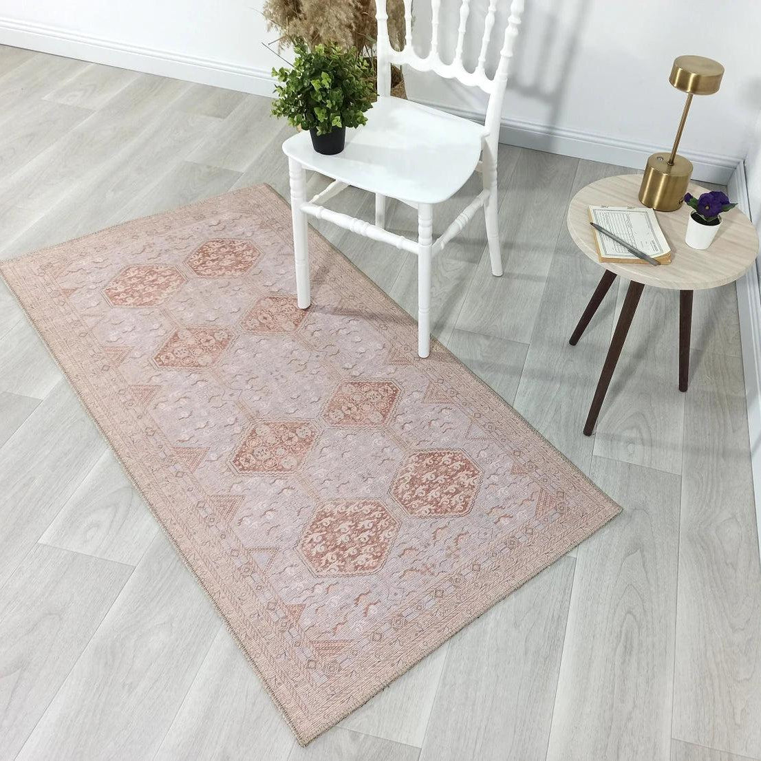 Tiera Rug Vintage Turkish Faded Beige Brown Rug