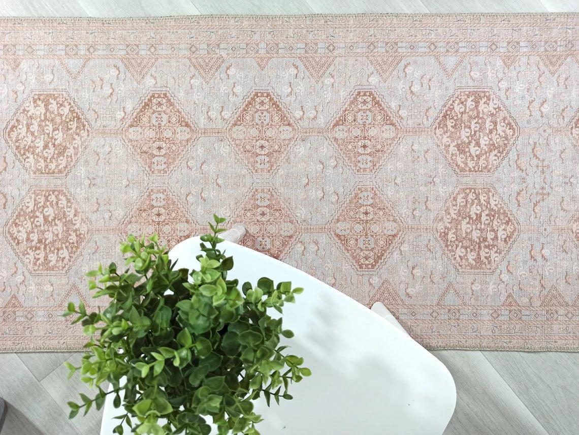 Tiera Rug Vintage Turkish Faded Beige Brown Rug