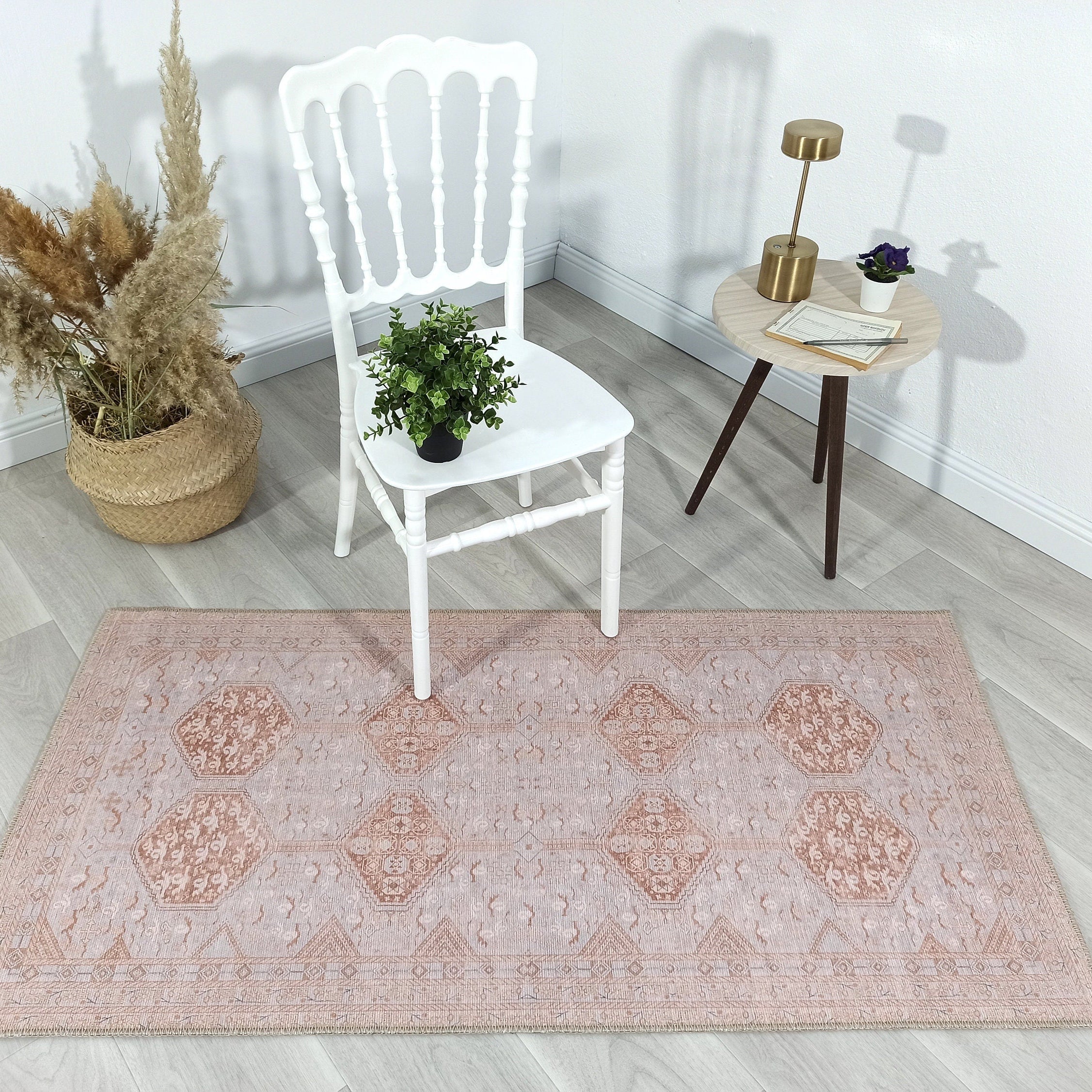 Tiera Rug Vintage Turkish Faded Beige Brown Rug